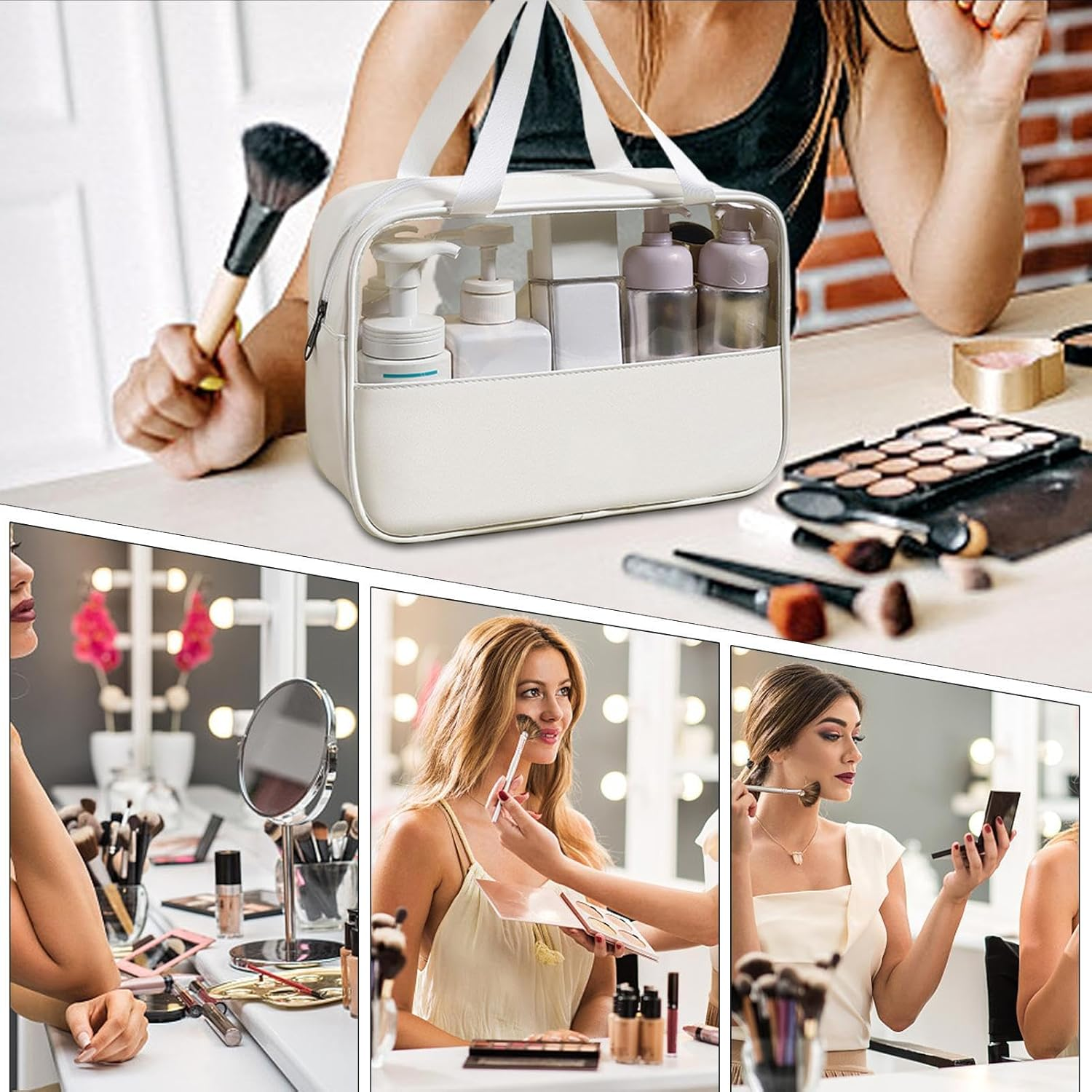 Cosmetic Bags | Traveling Makeup Bag - Portable Waterproof Zipper Organizer Pouches Tote with Clear Window for Toiletry Shower Jewelry Bathroom Packing Train Vanity Girls Beach, White, Refer To - Pink image number 2