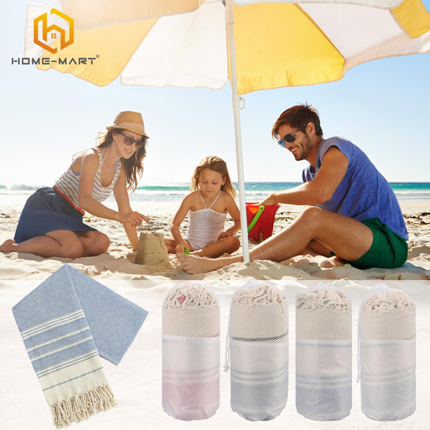 Turkish Beach Towel, Large 39"X71", Sand-Free, Extra Large Light Travel Towel, Travel Essentials, Cruise Accessories, Must-Haves for Adults, Beach Accessories, Gifts - Pink - Diamond Navy Blue image number 6