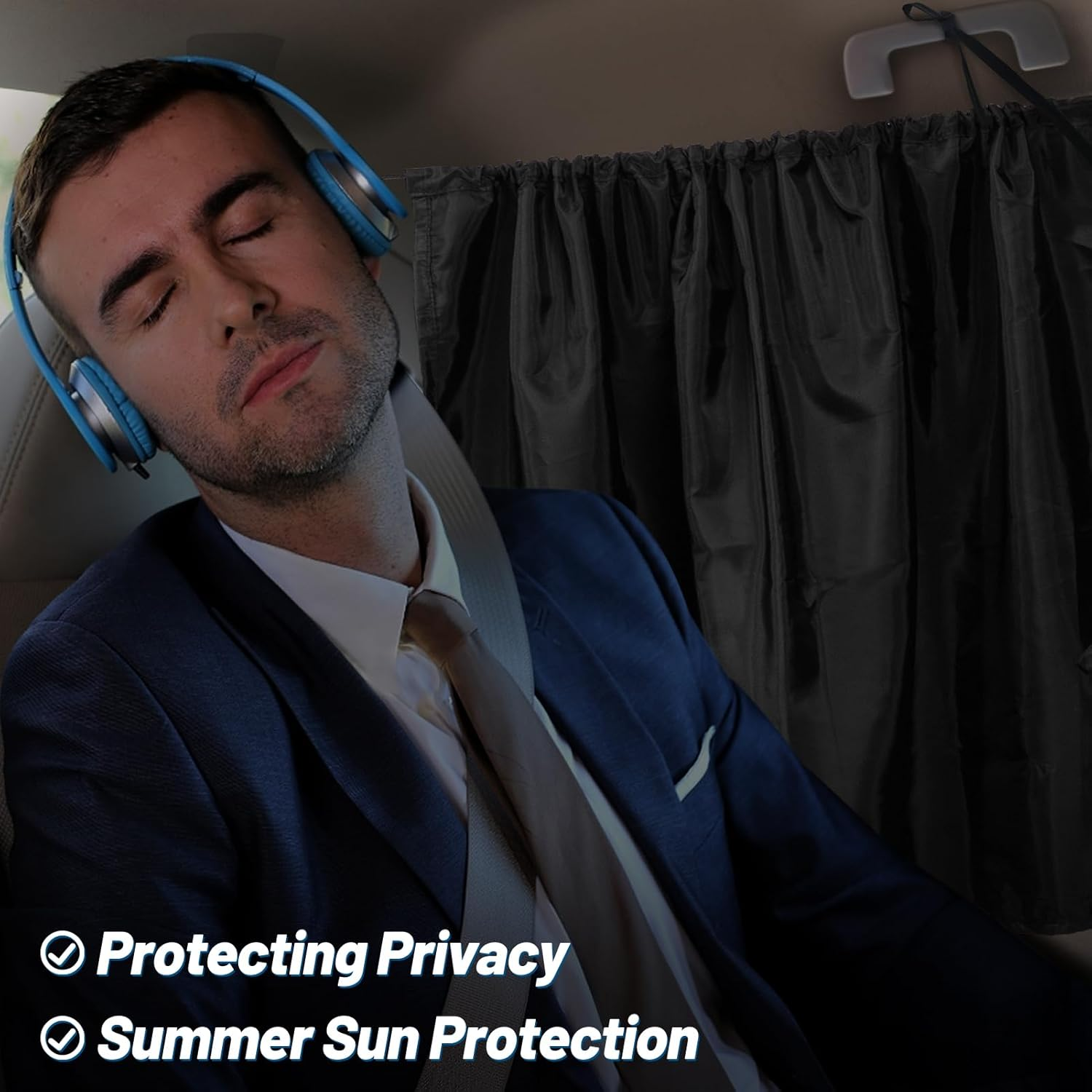 PAMASE Set of 3 Car Privacy Curtains - 95% Light Blocking Fabric Rear Seat & Side Windows Divider Curtain Baby Shades, Wide Sedan SUV Sunshade Screen Covers for Travel Camping Nap Sleeping image number 4