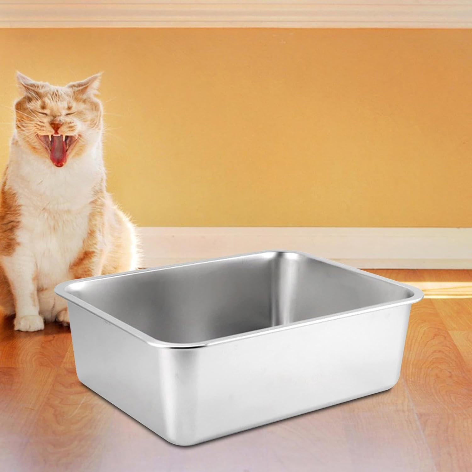 Cat for Indoor Cats, Open Top Pet Litter Tray, Stainless Steel Pet Litter Basin, Portable Cat Sand Box, Sturdy Large Kitten Toilet, 50Cmx35Cmx10Cm image number 2