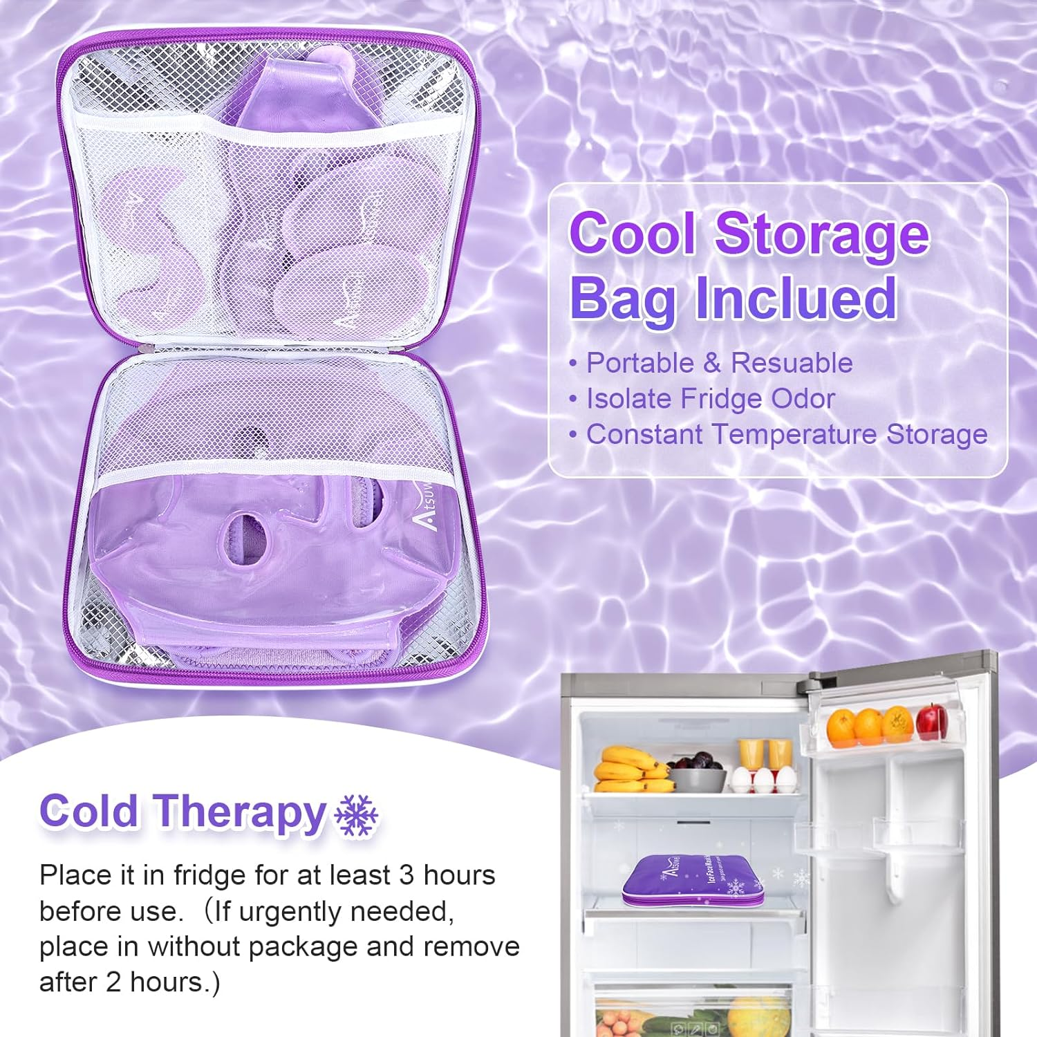 Atsuwell Cooling Ice Face Eye Mask Set for Dark Circles and Puffiness, 6 Gel Cold Packs for Face, Eyes, Toothache and Injuries Resusable, Soft Plush Lining Ice Pads Cold Compress, Cool Bag Included image number 3