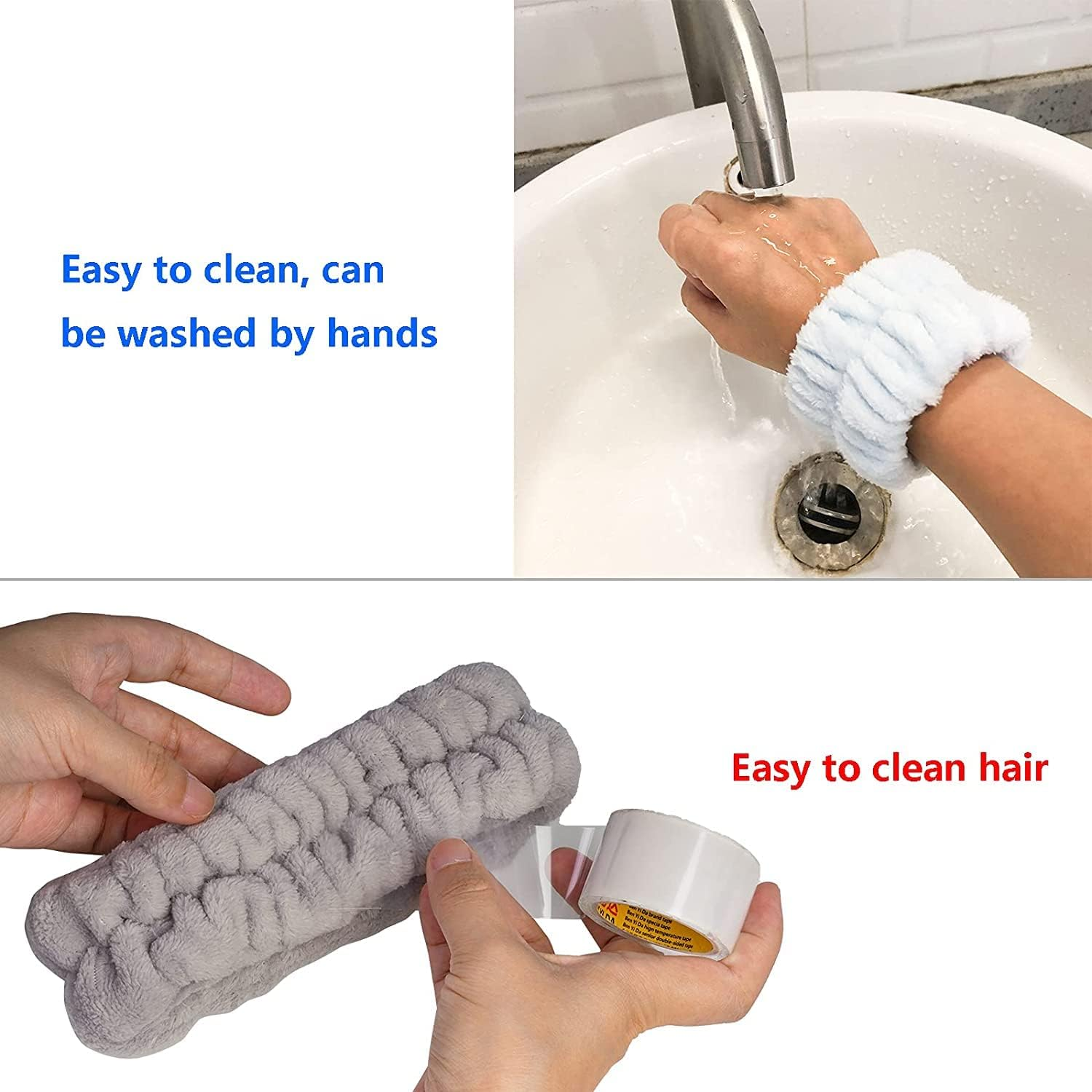 Spa Face Headband Wrist Wash Band Set, Microfibre Face Makeup Headbands, Wrist Wash Band, Absorbent Sweatband, Face Band for Make-Up, Pack of 12 image number 5