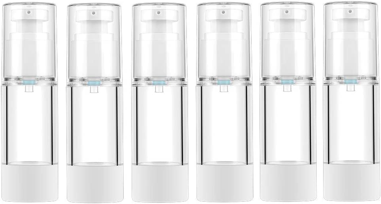 Longway 1 Oz 30Ml Clear Airless Cosmetic Cream Pump Bottle Travel Size Dispenser Refillable Containers/Foundation for Shampoo (Pack of 6)