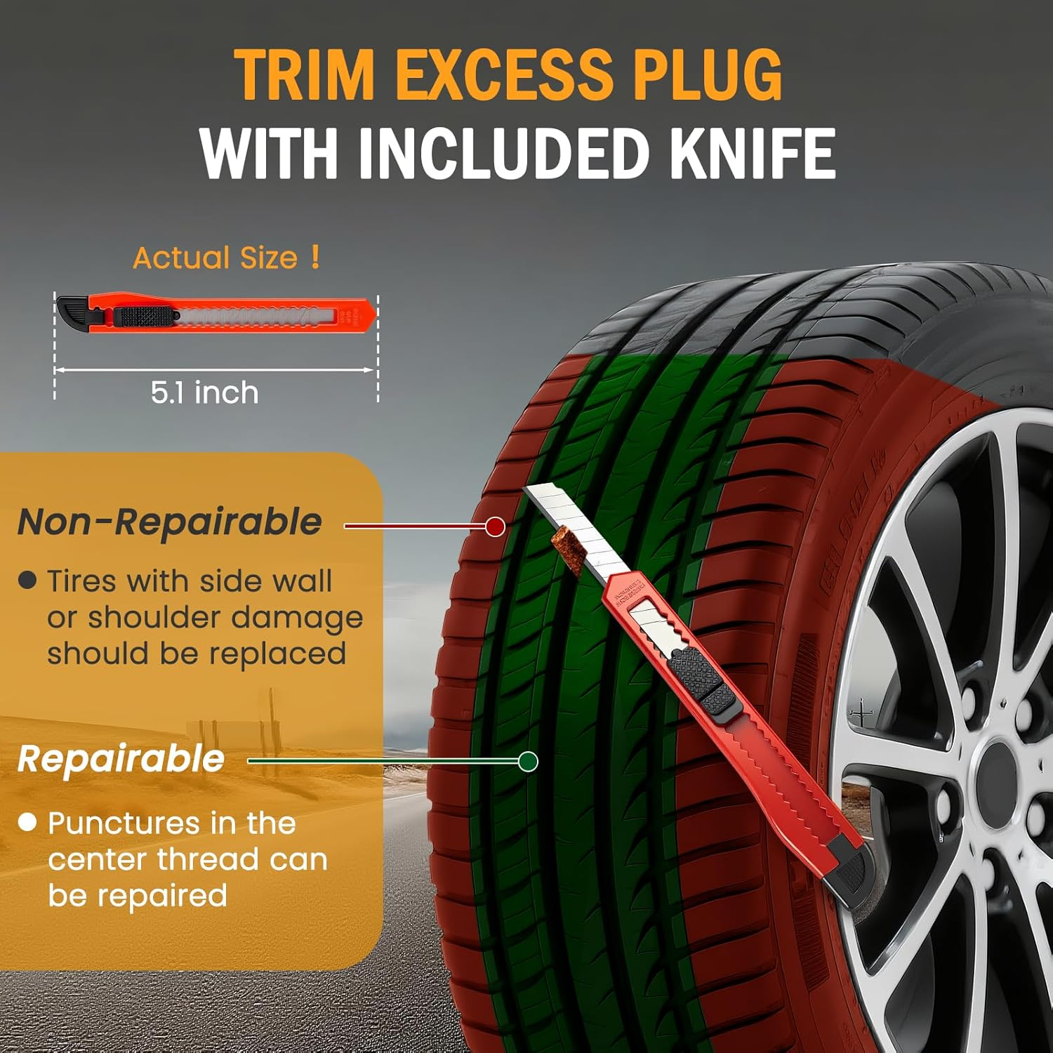 ORCISH 70PCS Tire Repair Kit, Professional Heavy Duty Tire Plug Kit, Tire Patch Kit for Fix a Flat, Tubeless Tire Puncture Change Tool Kit for Car, Motorcycle, Truck, ATV, Tractor, RV, SUV, Trailer