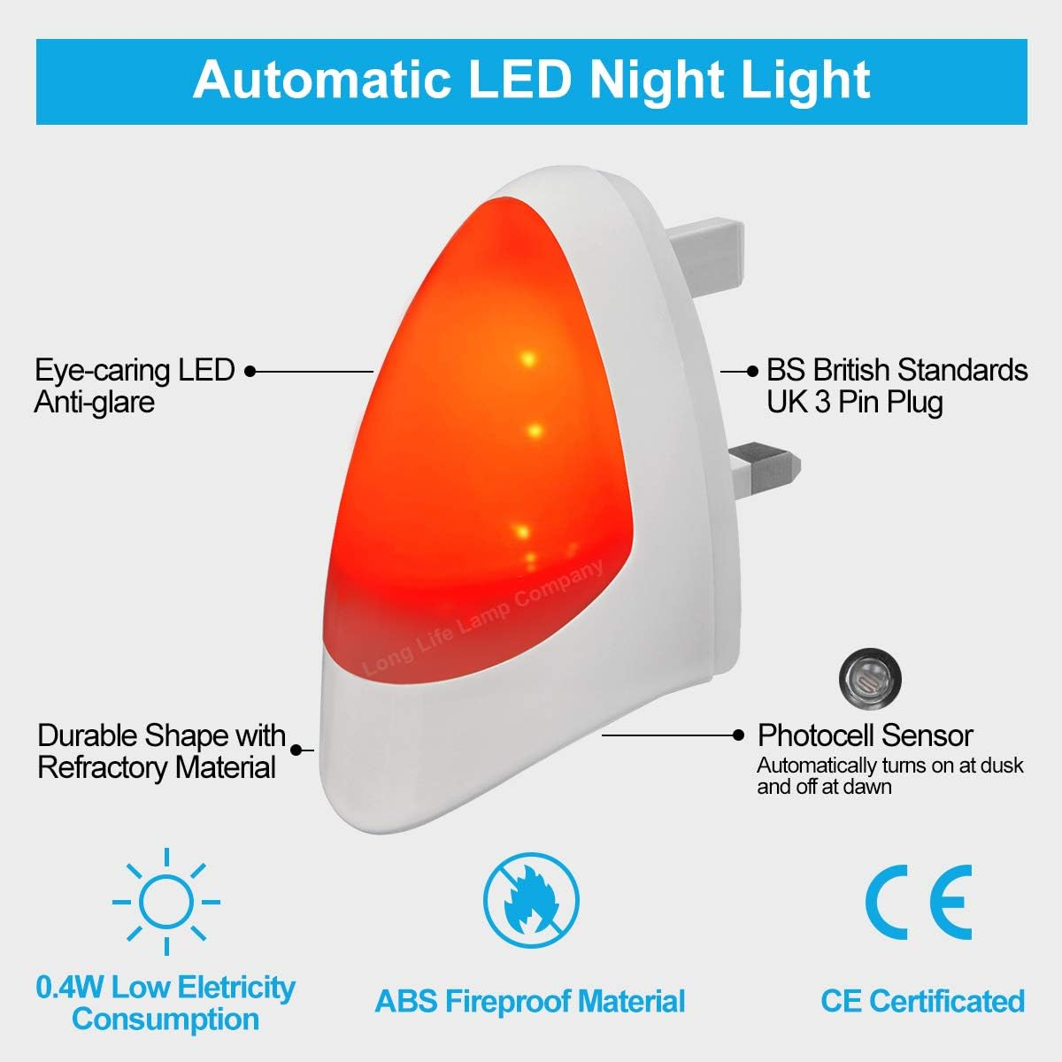Red Automatic LED Night Light - Plug in & Energy Saving Dusk 2 Dawn LED Night Light Sensitive Night Light