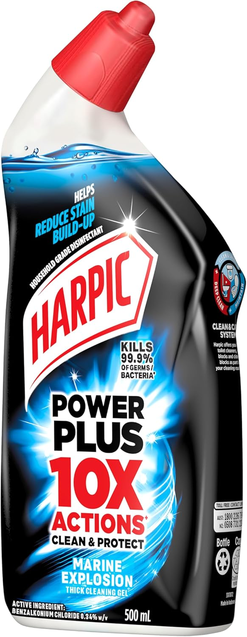 Harpic Power plus Marine Explosion Toilet Cleaner 500Ml (Pack of 8) image number 2