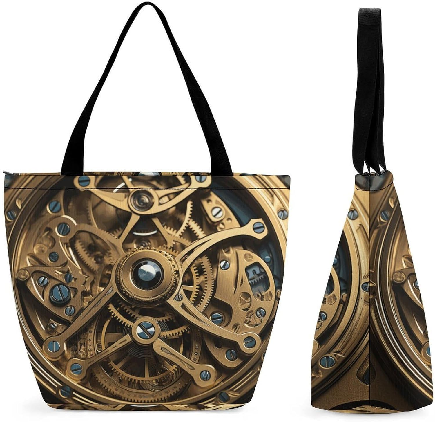 Tote Bag for Women Shoulder Bag with Zipper Cool Steampunk Gears Handbag for Travel Work Grocery Bag, Style, One Size, Style, One Size image number 4