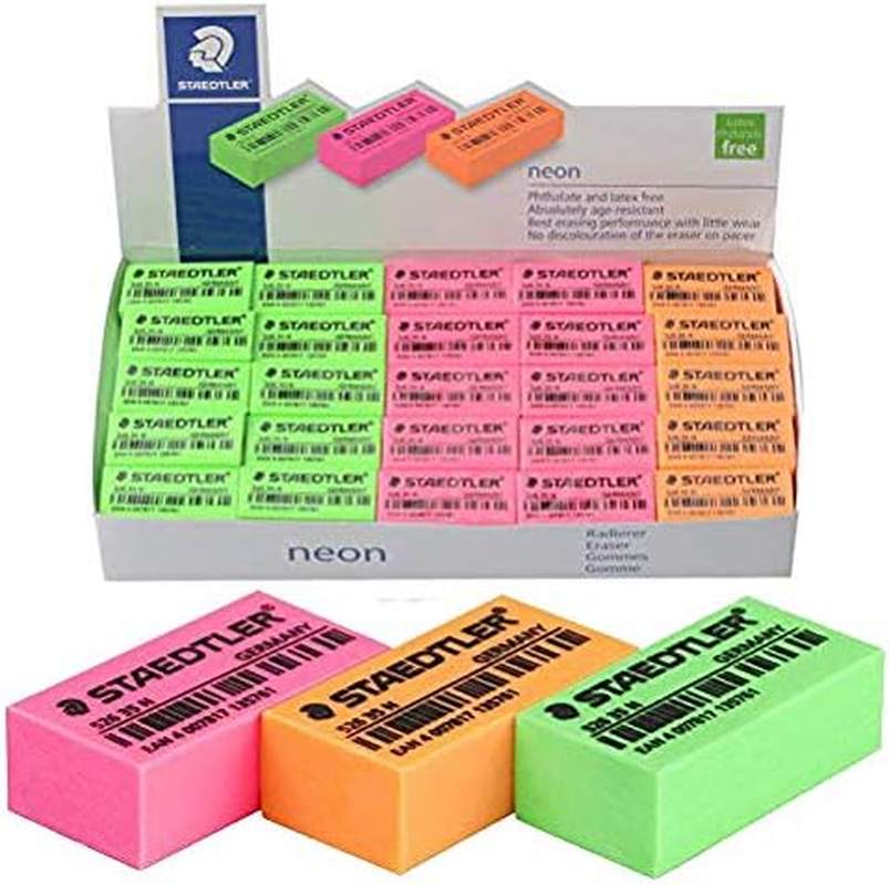 Staedtler Dust Free Erasers, Assorted Neon Colour (Pack of 50) image number 3
