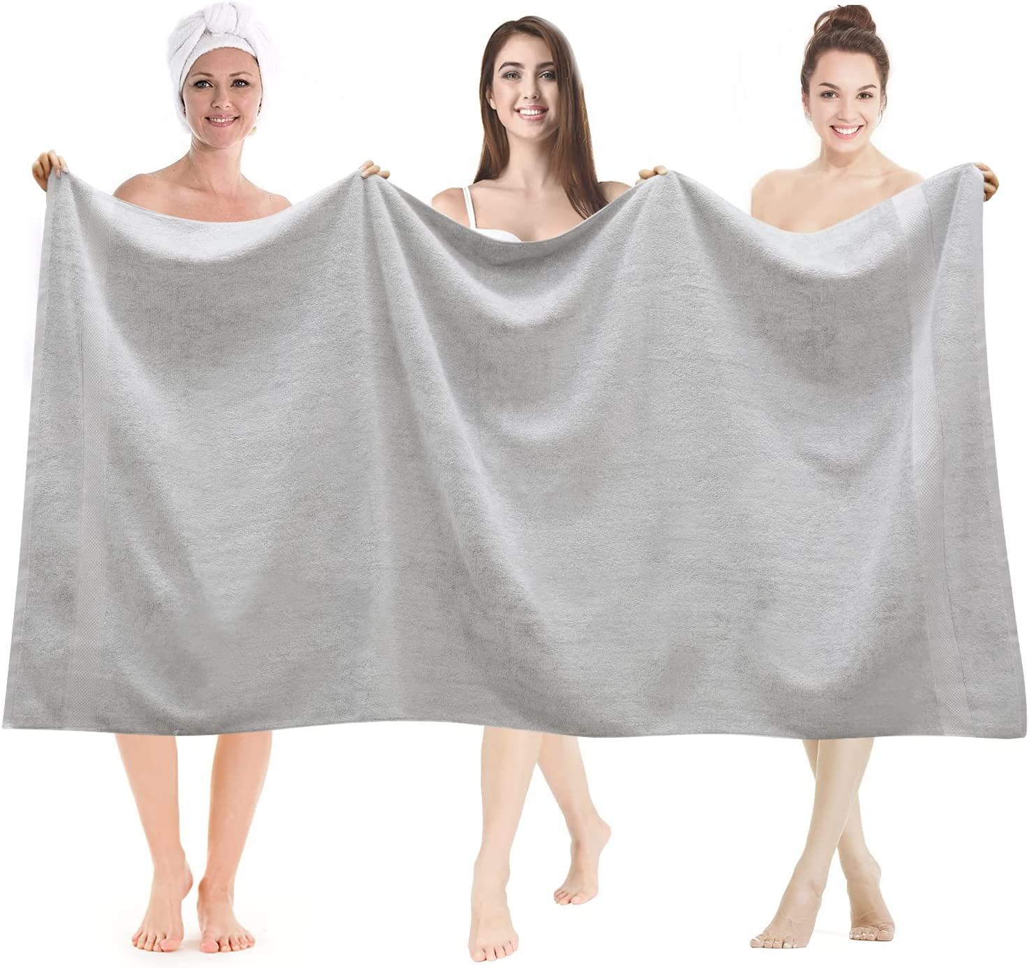 Justlinen Bath Sheet - 2 Piece Luxurious Jumbo Bath Sheet (90X180Cm) 100% Combed Cotton 650 GSM Super Soft Fluffy Plush Highly Absorbent Extra Large Bath Towel Hotel & Spa Bathroom Towels-Silver image number 2