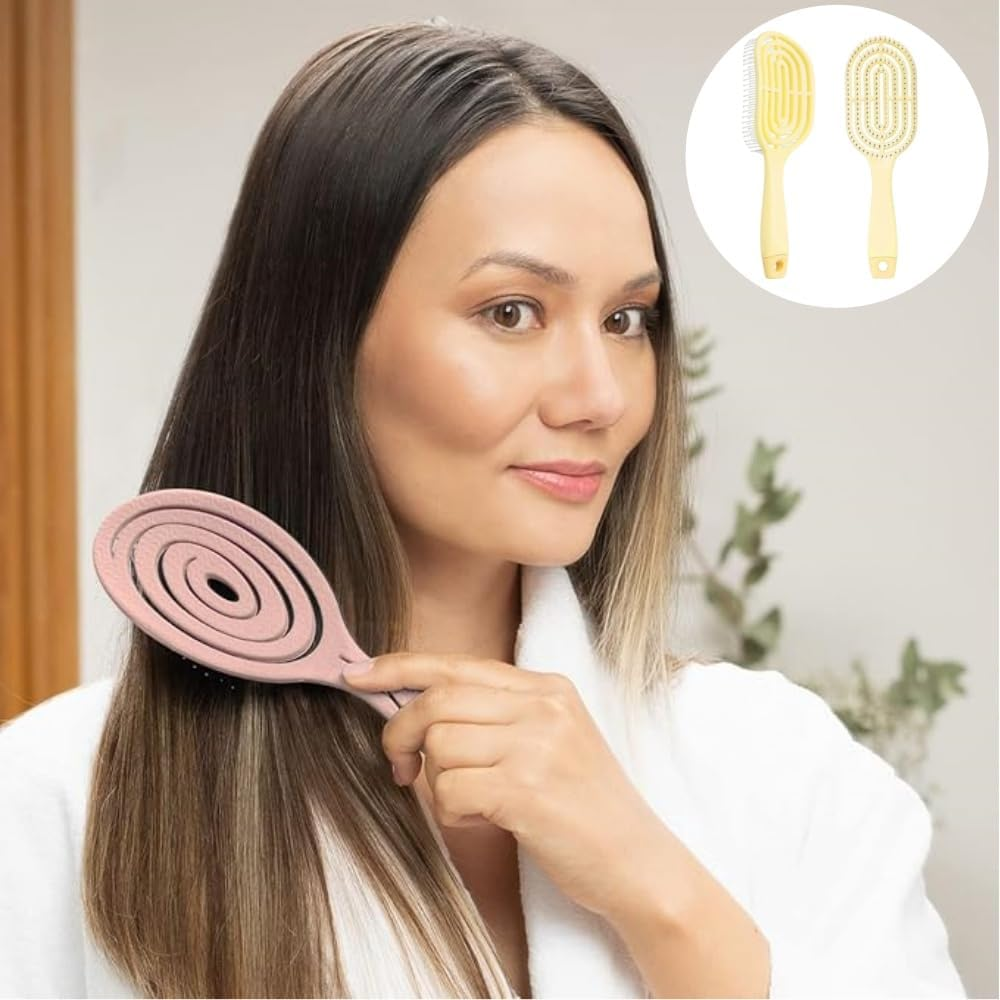 2Pcs Organic Detangling Hair Brush for Women, Men - Does Not Pull on Hair Straightening Brushes for Straight, Curly Wet Hair Home Massage Comb (Yellow) image number 1