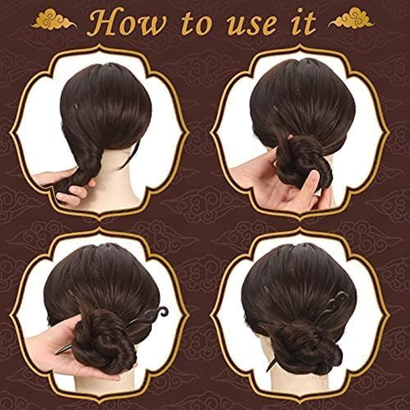 3Pcs Black Sandalwood Hair Sticks,Handmade Carved Natural Ebony Chinese Hair Chopsticks for Women and Girls' Hair Styling image number 3