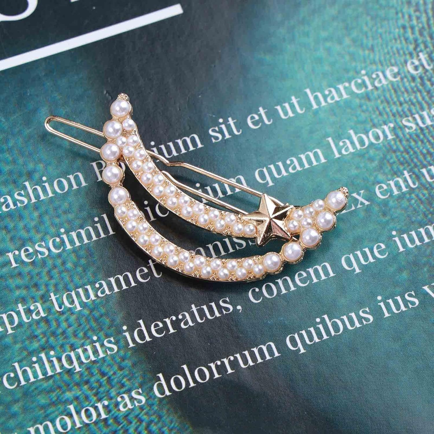 Andelaisi Boho Pearl Moon Hair Clip Vintage Hollow Crescent Moon Hair Barrette Clip Gold Pearl Hairpin Clip Minimalist Crescent Star Head Clip Accessories for Women and Girls Headdress image number 4