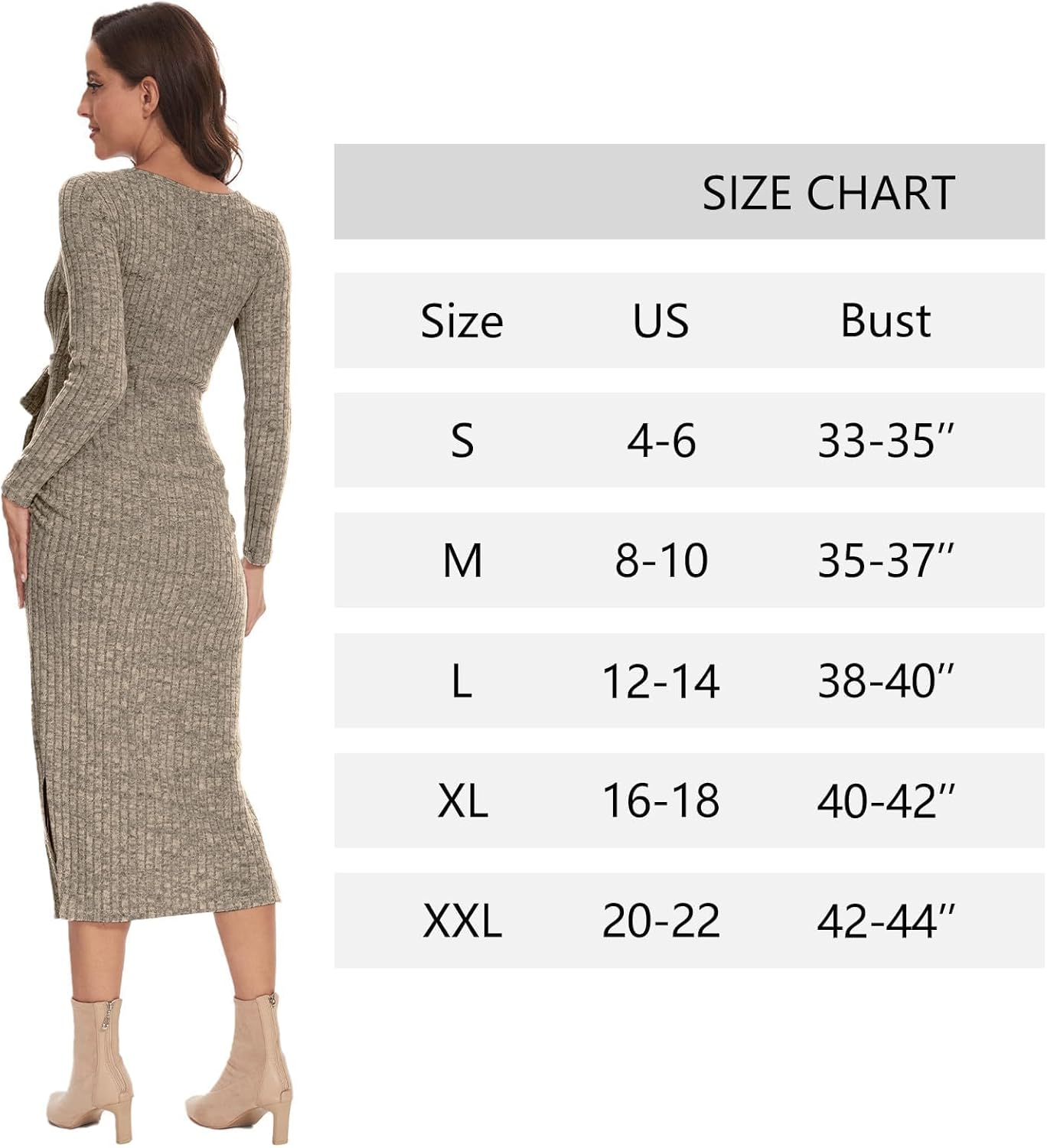 Guruixu Crewneck Maternity Sweater Dress Rib Knit Long Sleeve Photoshoot Baby Shower Dresses Slit Pregnancy Clothes with Belt image number 5
