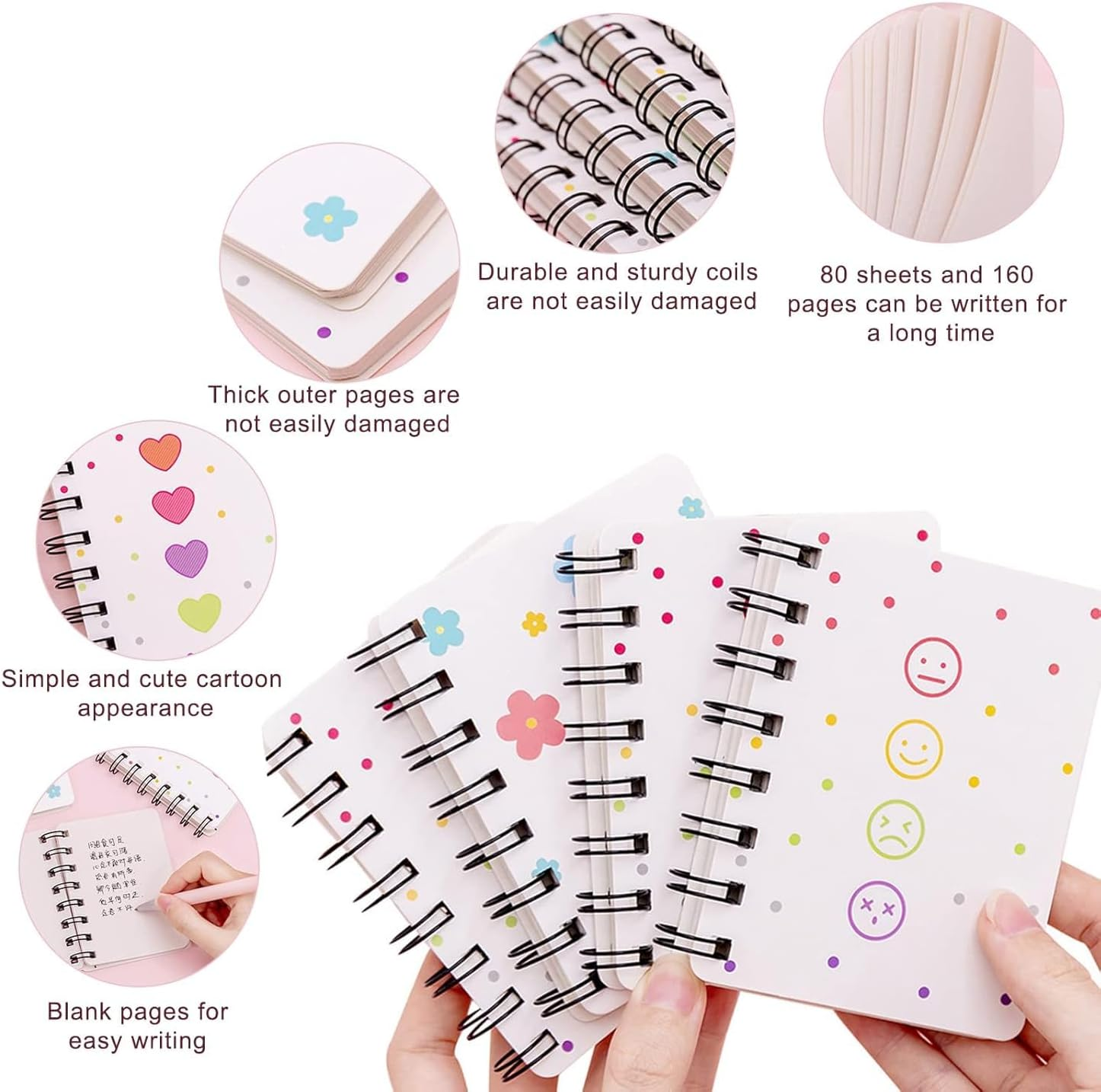 OSYLICT Small Spiral Notebook,4 PCS 3.14 X 4.13 Inch Thick Hardcover Notepad,Kawaii Journals for Study and Notes Blank Page Fun Mini Scratch Pads, Back to School Supplies for Gifts Kids and Teachers image number 6