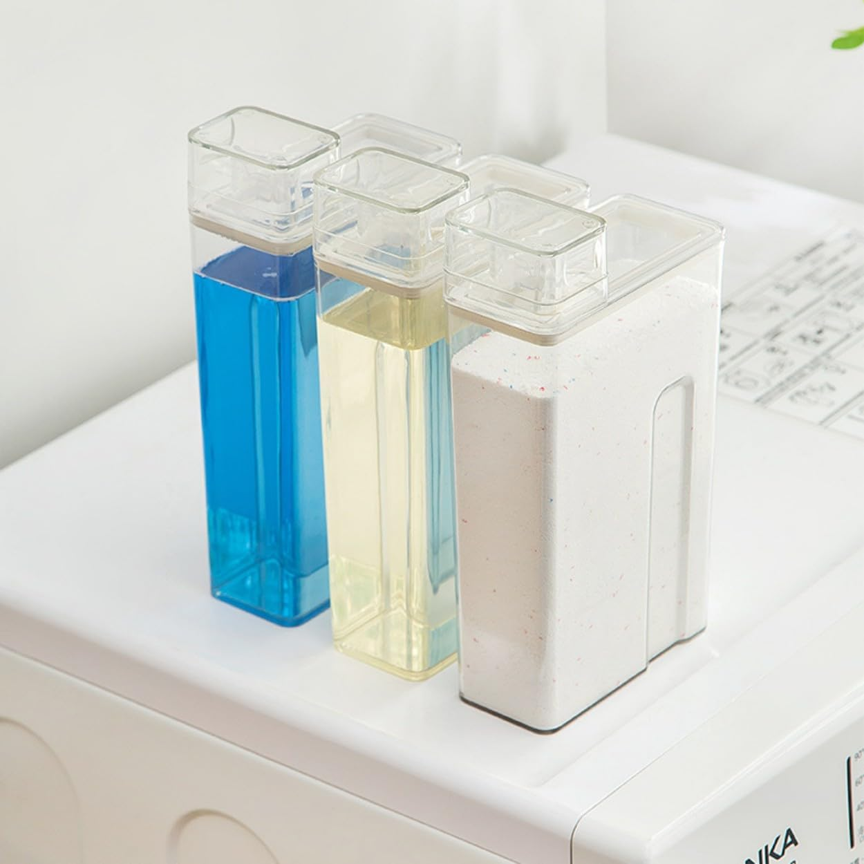 ZNZNANG 2PCS Laundry Detergent Dispenser,Beads Container for Fabric Softener, Softener Laundry Detergent Bottle 1000Ml (Transparent) - White image number 3