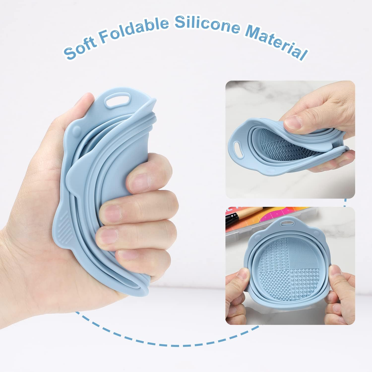 Foldable Silicone Makeup Brush Cleaner Bowl - Etercycle Portable Cleaning Tool for Brushes, Powder Puffs, and Sponges (Blue) - Blue image number 1