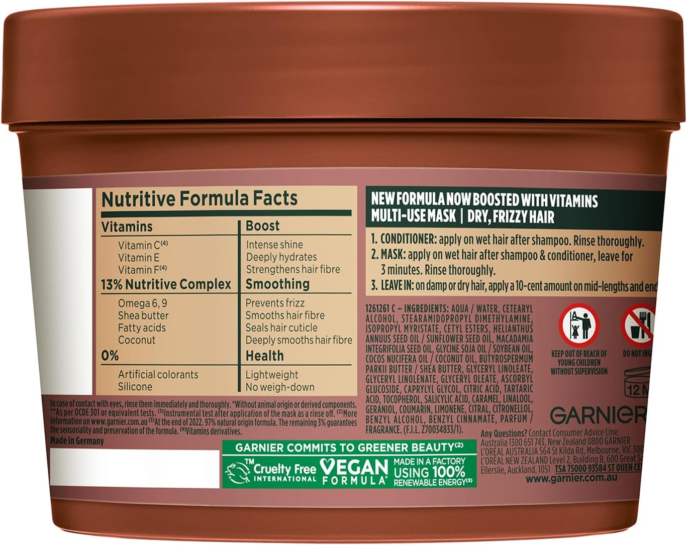 Garnier Fructis, 3-In-1 Hair Mask, Smoothing & Hydrating, Hair Food Macadamia, 390Ml