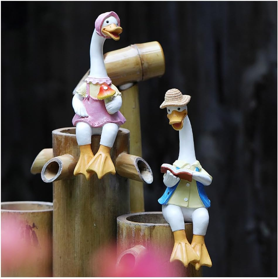 2 Pcs Sitting Couple Duck Garden Statues, Outdoor Statues Standing Duck Garden Animal Sculpture, for Home Office Patio Lawn Yard Ornaments (2PCS) image number 2