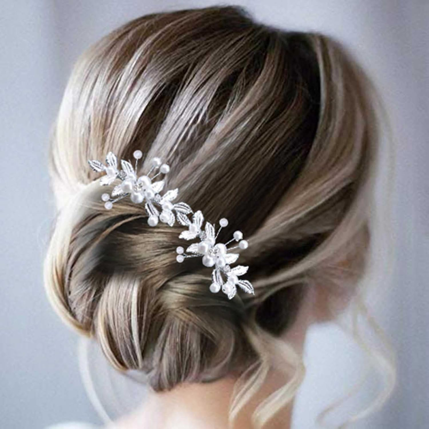 Wendalern Wedding Crystal Hair Clip Crystal Beads Hair Clips Rhinestone Bridal Hair Pin Silver Leaf Pearl Headpiece Decorative Hair Accessories for Women and Girls