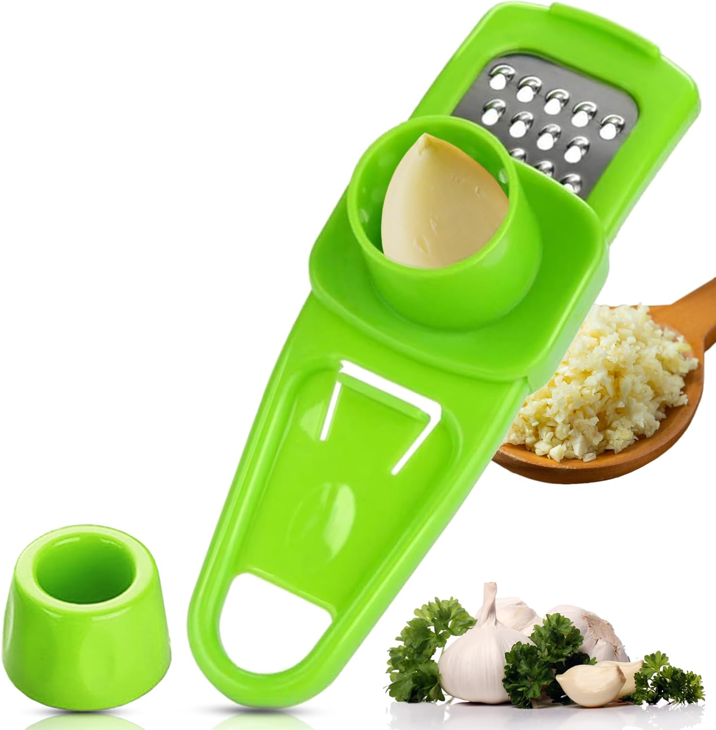 Landkitch-Garlic Grinder (2 Pack)-Hand Garlic Grinder-Small Hand Grinder for Garlic-Garlic Slicer-Garlic Mincer-2025 New Hand Press Garlic Chopper-Garlic Press Hand Specialty Tools (Green + Pink)