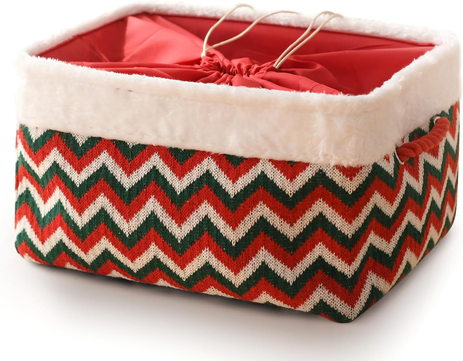 Inough Christmas Ornament Storage Box Holiday Decoration Organizer, Christmas Basket for Kids Large Gifts Baskets Empty with Handles Santa Sack with Drawstring (Medium, Snowflake)