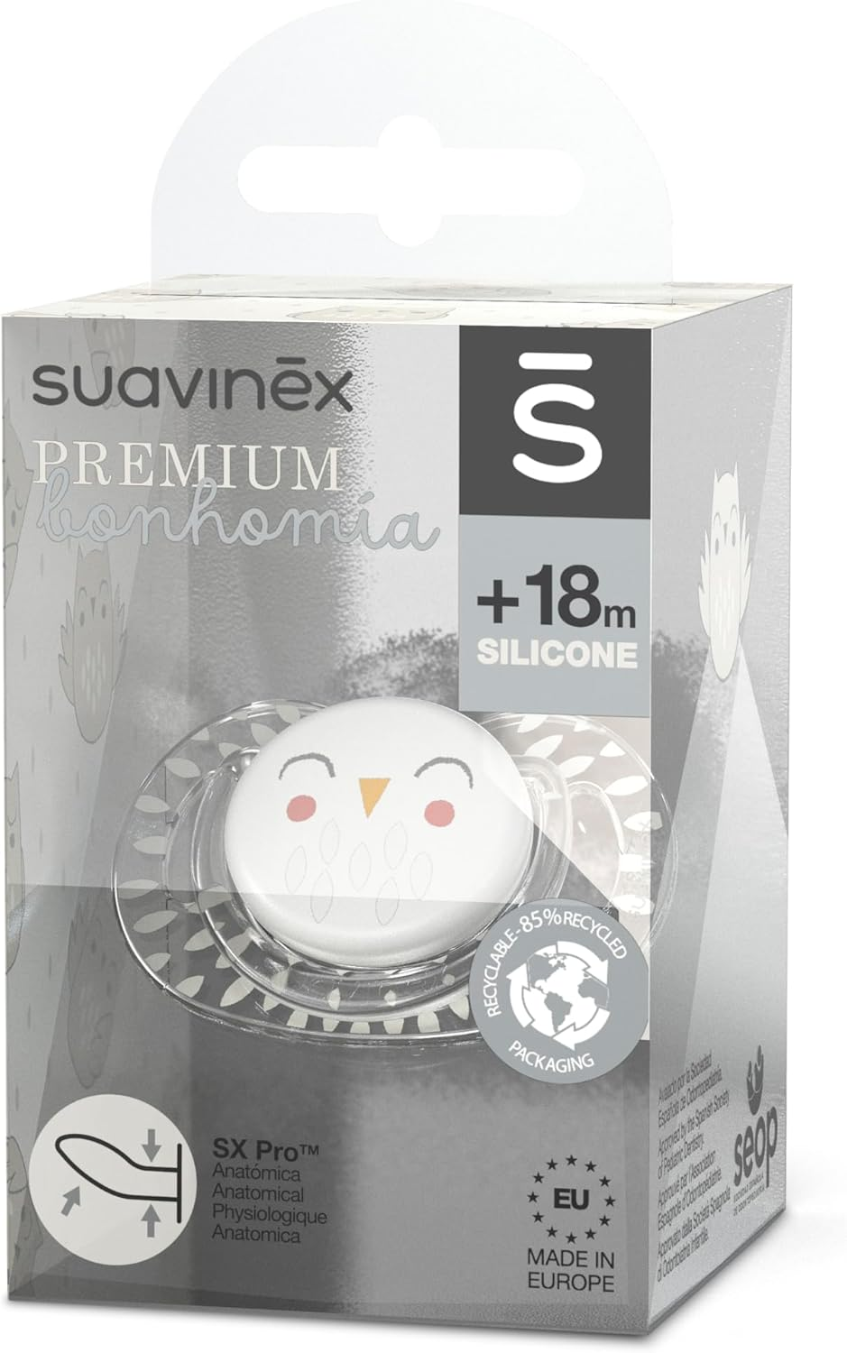 Suavinex Premium Soother with SX Pro Silicone Anatomical Teat for 18+ Months Babies, Bonhomia Feather Beige image number 1