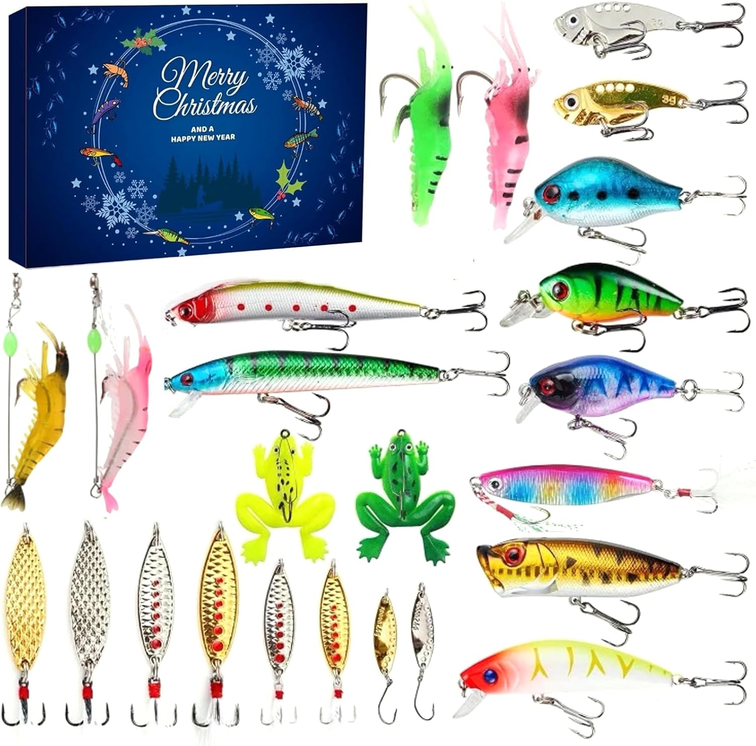 Fishing Advent Calendar for Adult Men Teen Boys, 2024 Fishing Lure Christmas, 24 Days Topwater Lures Fishing Spoons Minnow Popper Crankbait for Fishing Lovers Father Boyfriend Brother