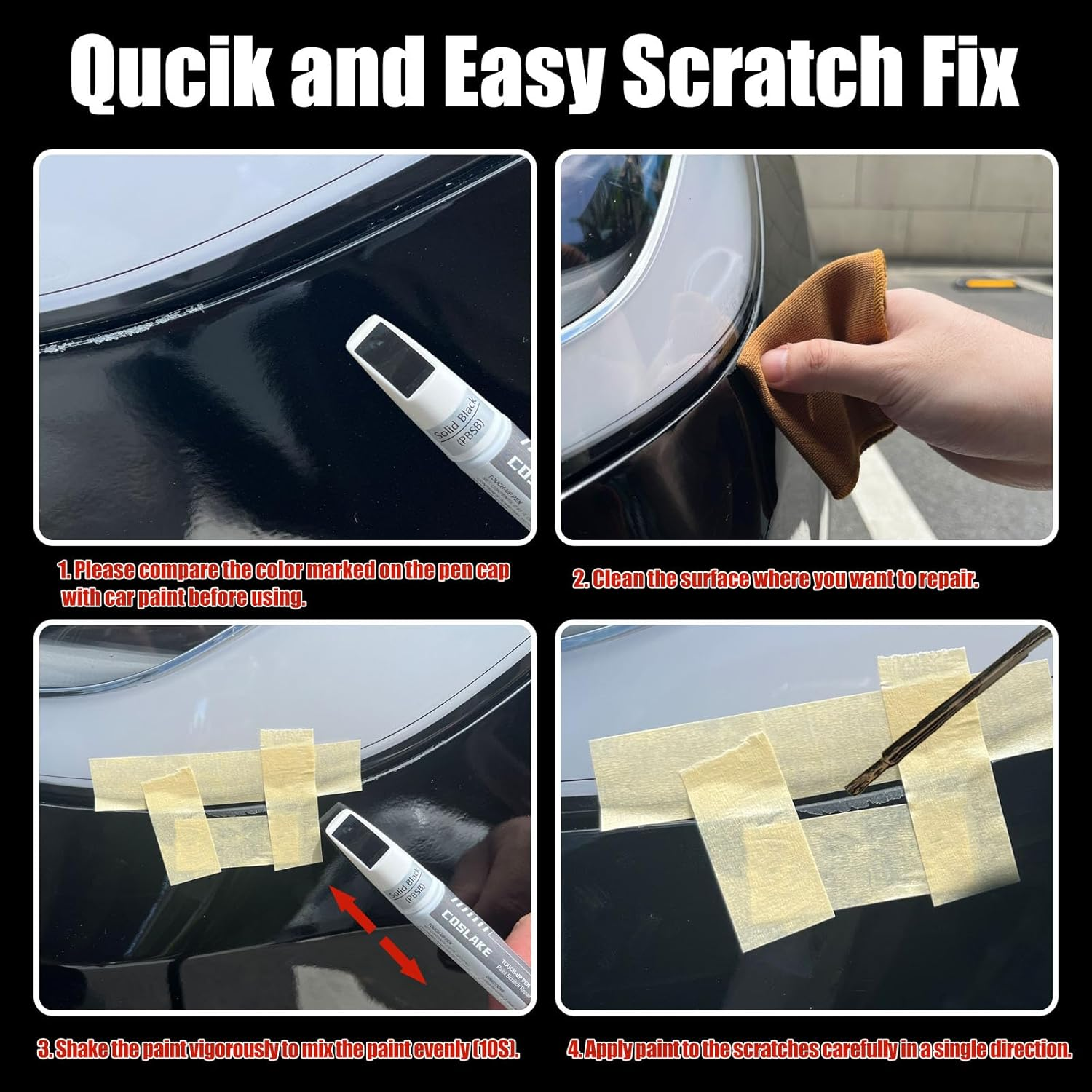 COSLAKE Car Touch up Paint(Pearl White Multi-Coat(Ppsw)) for Tesla Model Y/3/S/X, Car Paint Scratch Repair Kit with Pen Tip & Brush & 1Mm Fine Brush, Car Scratch Remover Pen with Color-Matched For