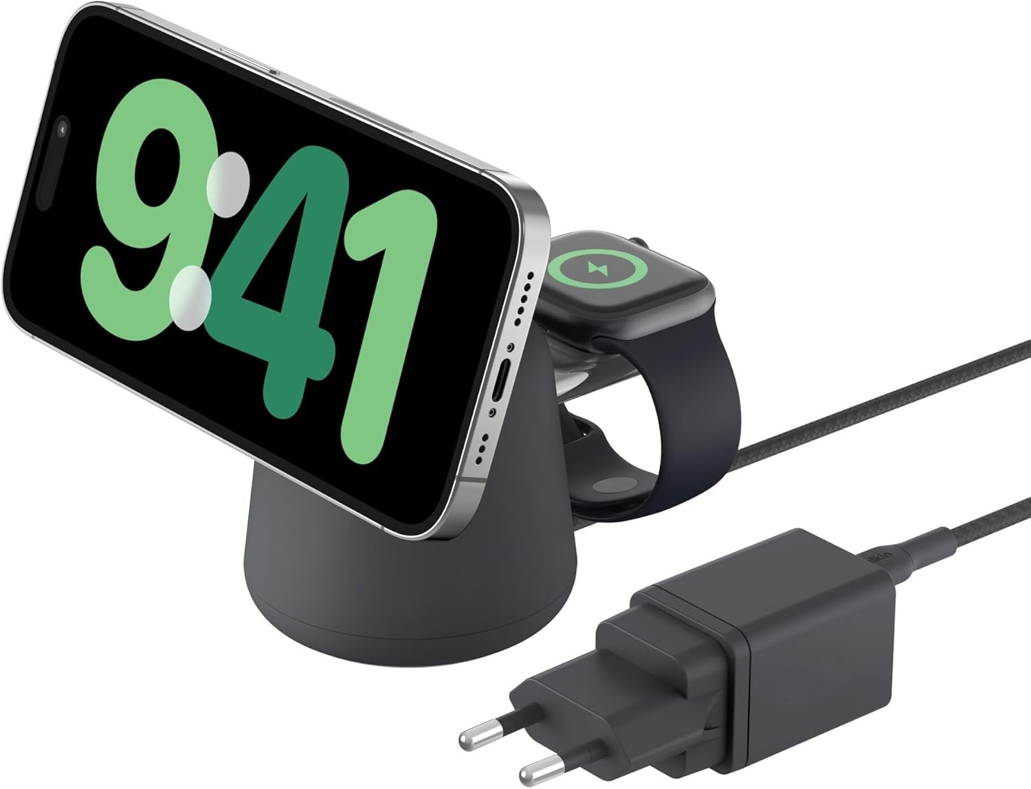 Belkin Boostcharge Pro 2-In-1 Charging Station with Qi2, 15W, Magsafe Compatible, for Iphone 17, Iphone Air, Pixelsnap, Apple Watch, Airpods, AC Adapter Included - Black