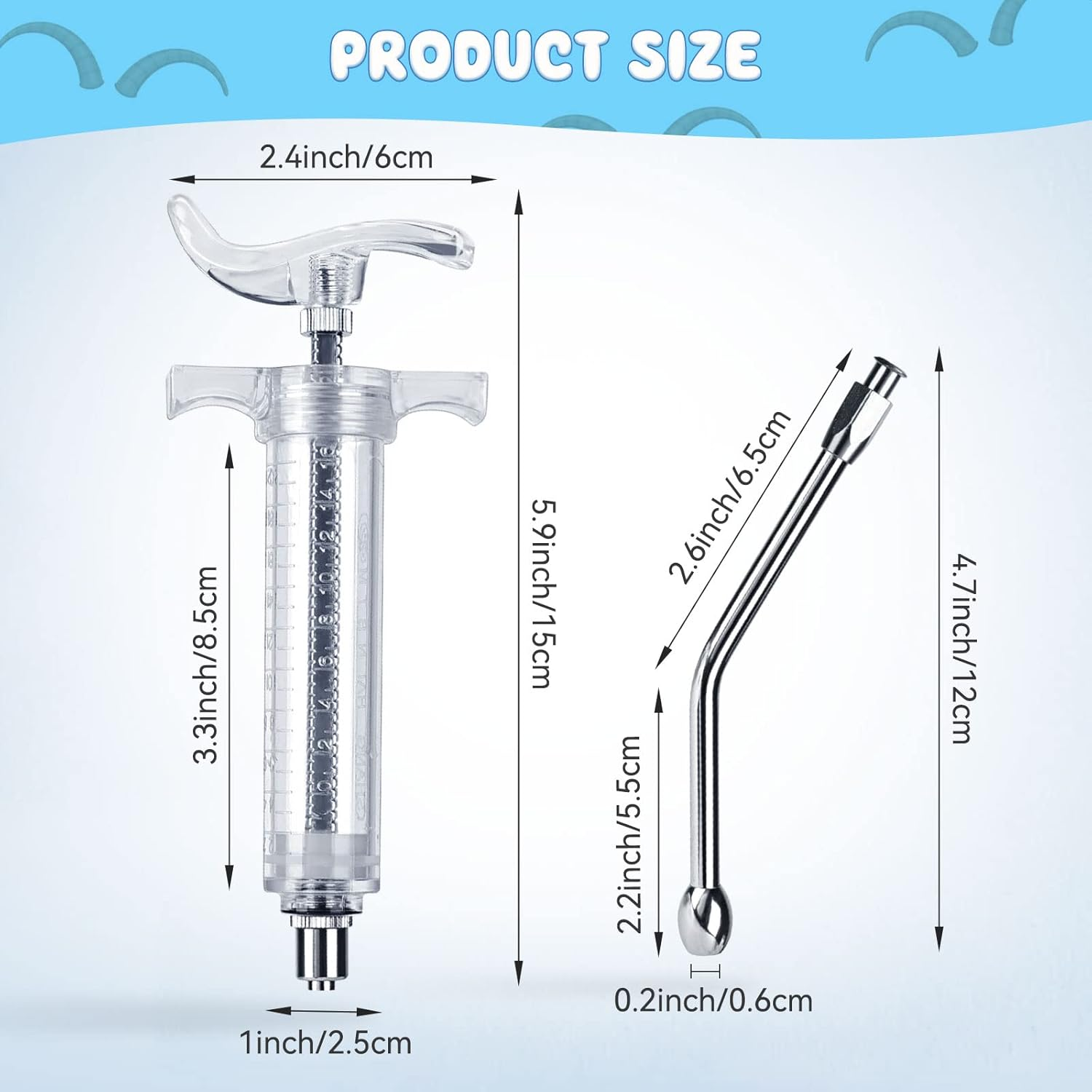 GINDOOR 2 Pieces Reusable Goats Syringe with 2 Drench Nozzle, Adjustable Dosage Detachable Sheep Drench Livestock Syringe for Sheep Baby Goat Supplies - 20ML image number 2
