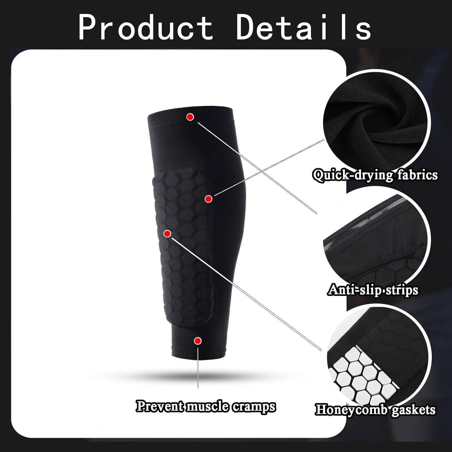 Shin Pads, Shin Guards for Football, Soccer, Rugby, Basketball, Running, Cycling, Hiking, Triathlon, Black, S Size, Pair of 2, Lycra Material