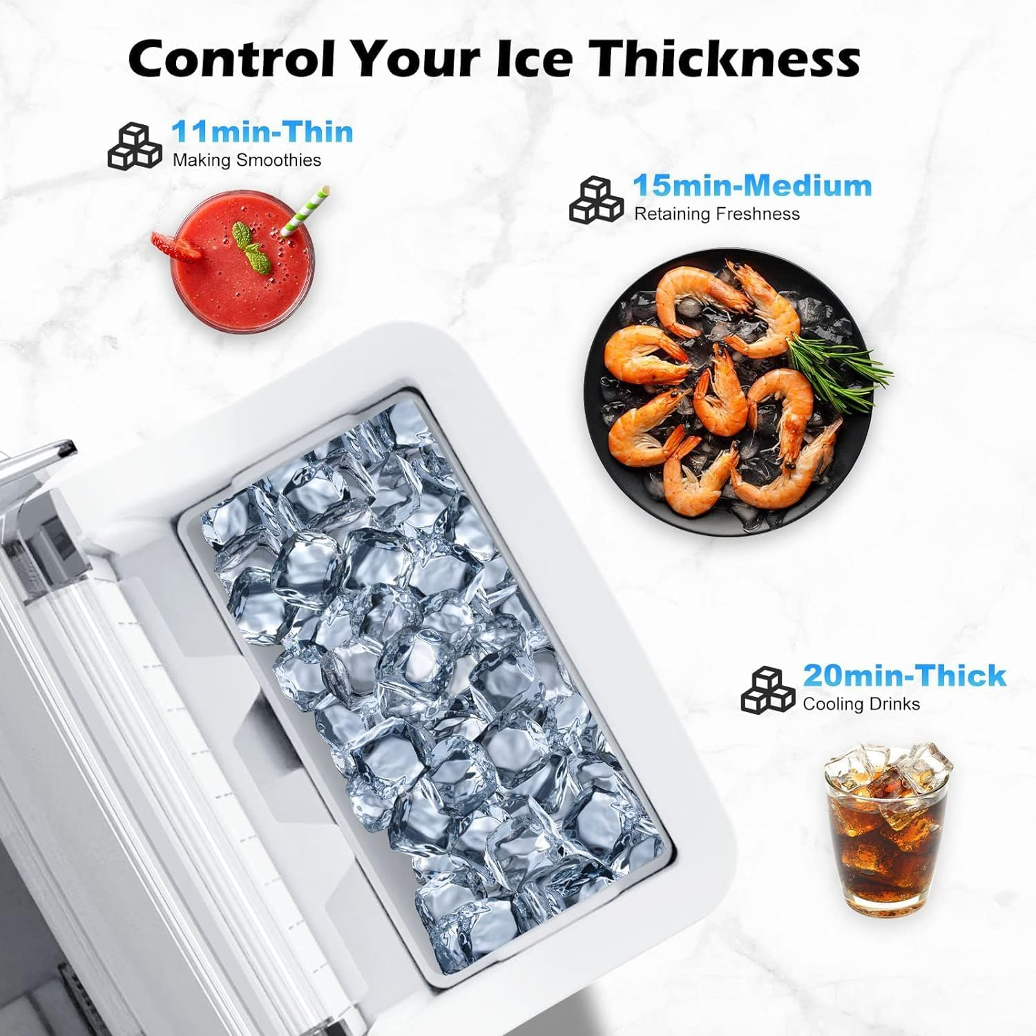 Advwin 20KG Ice Maker Machine Countertop, Self-Cleaning Ice Cube Maker, Silver image number 1