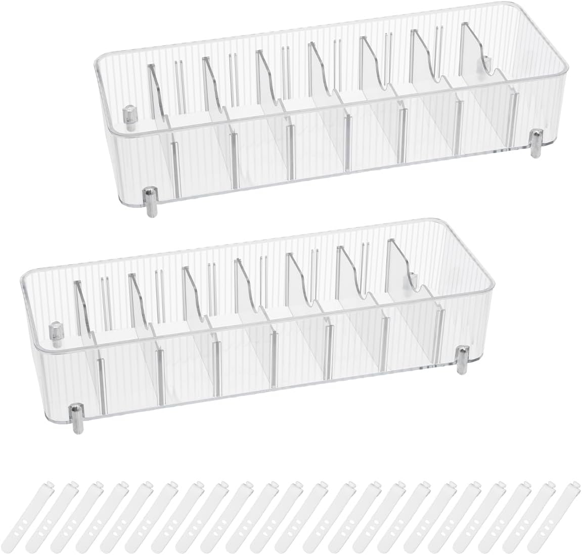 2 Pack Cable Storage Box, 8 Compartments Data Cable Organiser, Acrylic Desk Drawer Organiser, Removable Cable Management Box for Office Living Room Bedroom Stationery Supplies image number 1