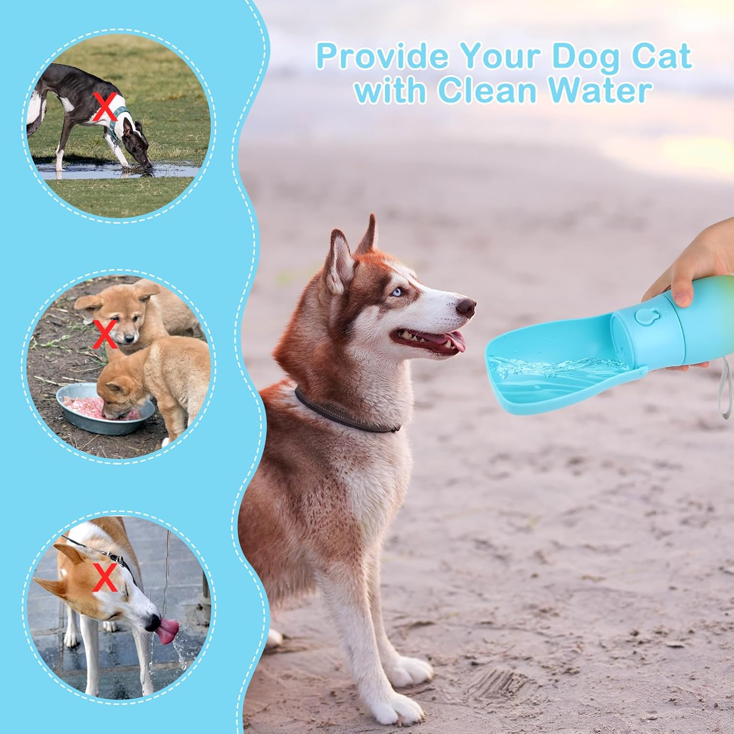 JOPHEK 300 Ml Portable Pet Water Bottle, 180&deg; Foldable Dog Cat Pets Leak-Proof Water Bottle, Dogs Cats Bottle with Activated Carbon Filter for Daily Walking, Walking, Travel, Camping image number 5