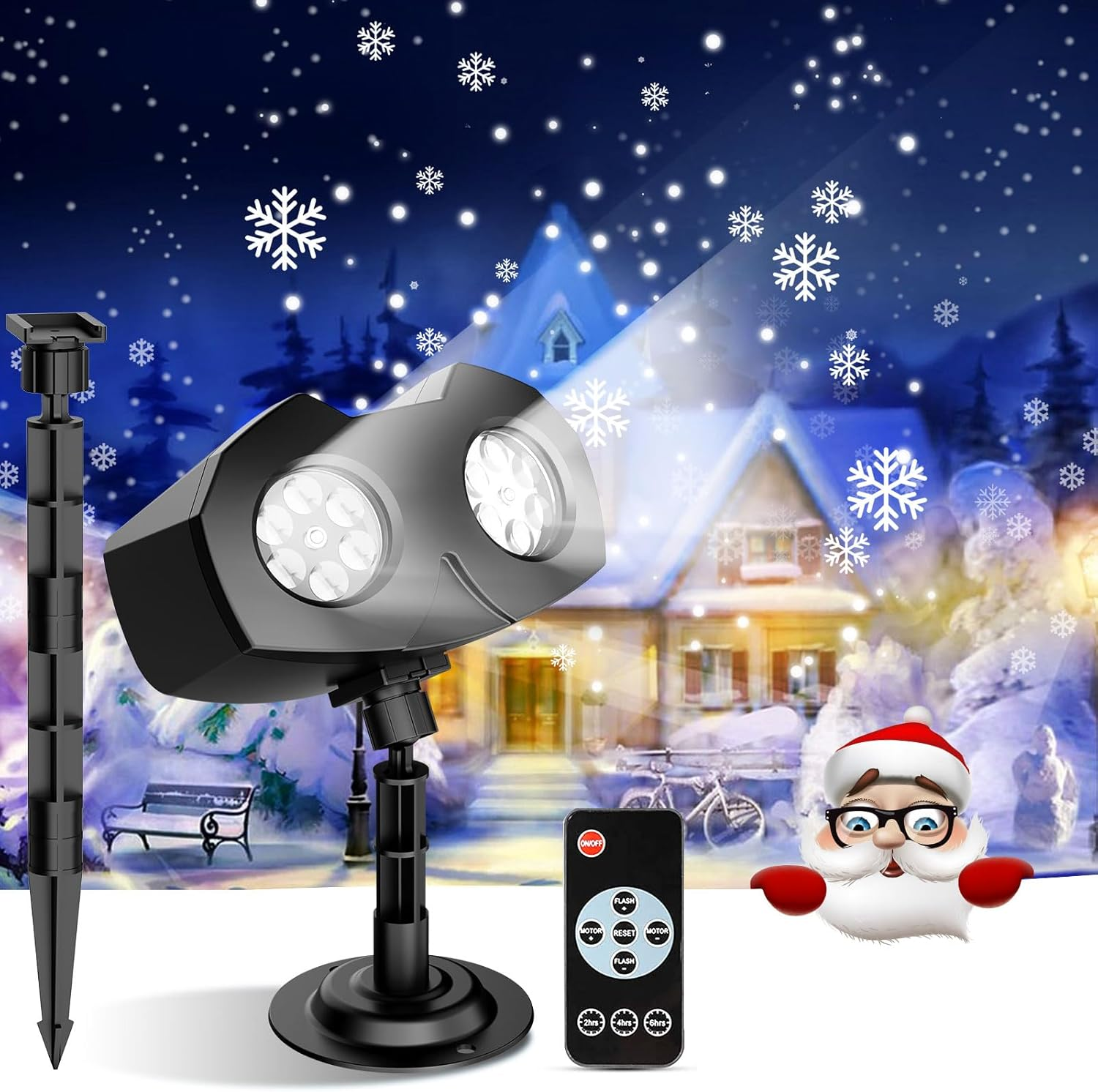 Snowflake Projector Lights LED Dual-Head Christmas Snowflake Light Projector HD Outdoor Indoor Festival Lighting Decoration with Remote, Timer, and 16.4Ft Cord for Xmas, New Year, Winter Party