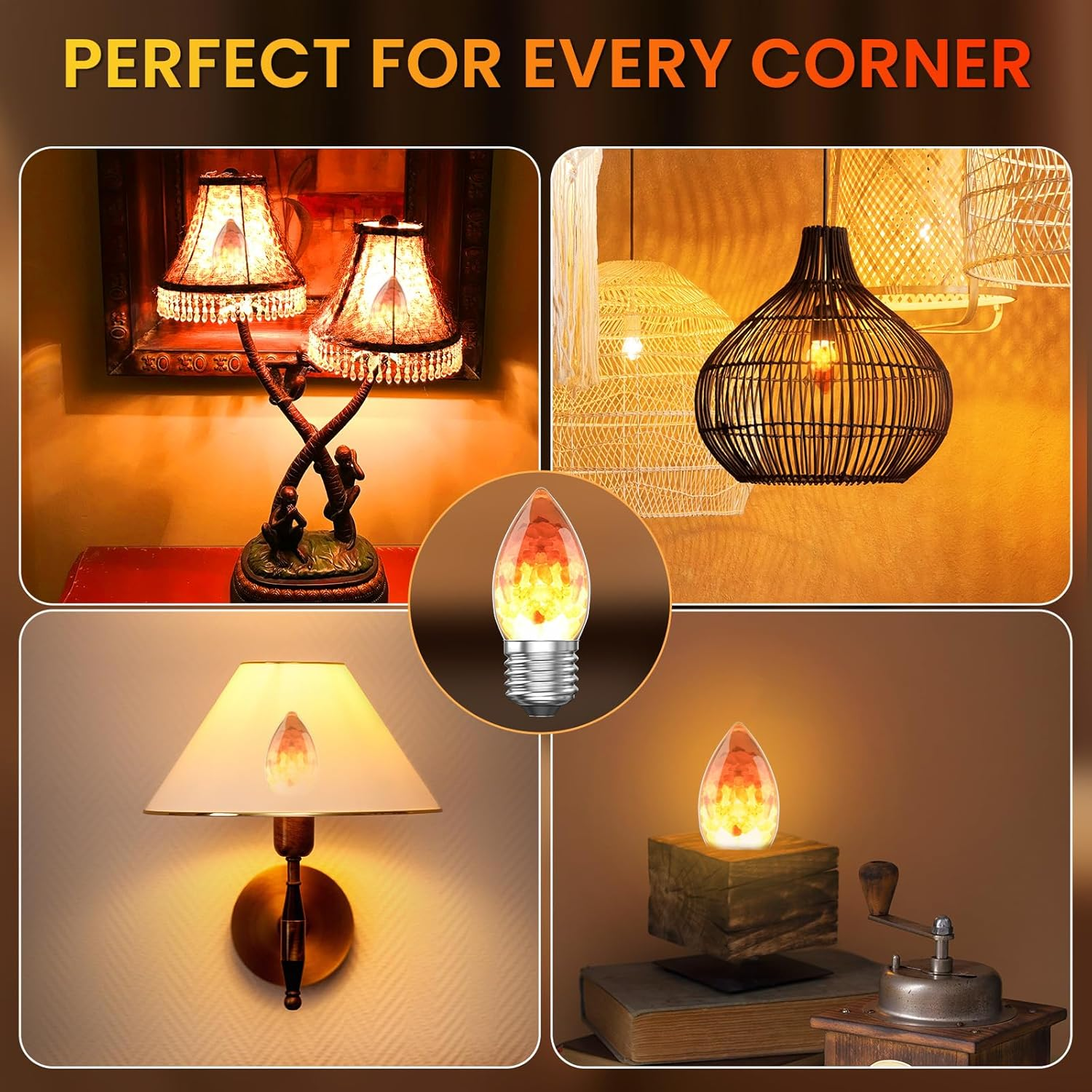 Brightark Himalayan Salt Lamp LED Light Bulbs, E27 2200K Warm Amber Pink, 3W Mood Lighting Night Light, C35 Salt Rock Stress Relief Bulbs for Bedroom, Decor, Sleep Light, Non-Dimmable, 2Pack image number 1