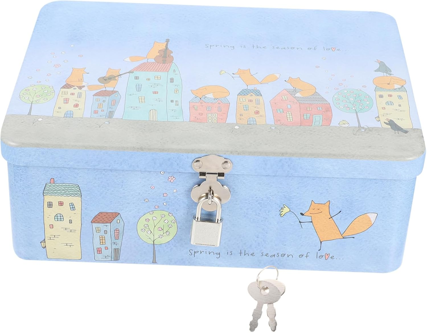 Vintage Tin Box Lock Large Portable Storage Keepsake Box Desktop Organizer for Home Office Use Key Lock image number 6