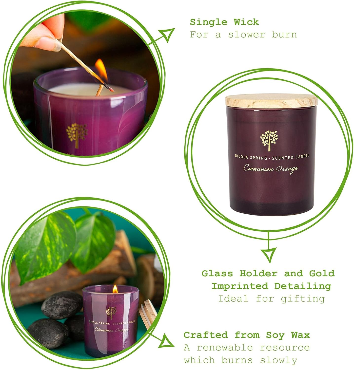 Nicola Spring Cinnamon & Orange Scented Candle - 130G - Natural Soy Wax 21 Hour Burning Time Small Candles Relaxing Fragrance Gift Set Aromatherapy Candle image number 6