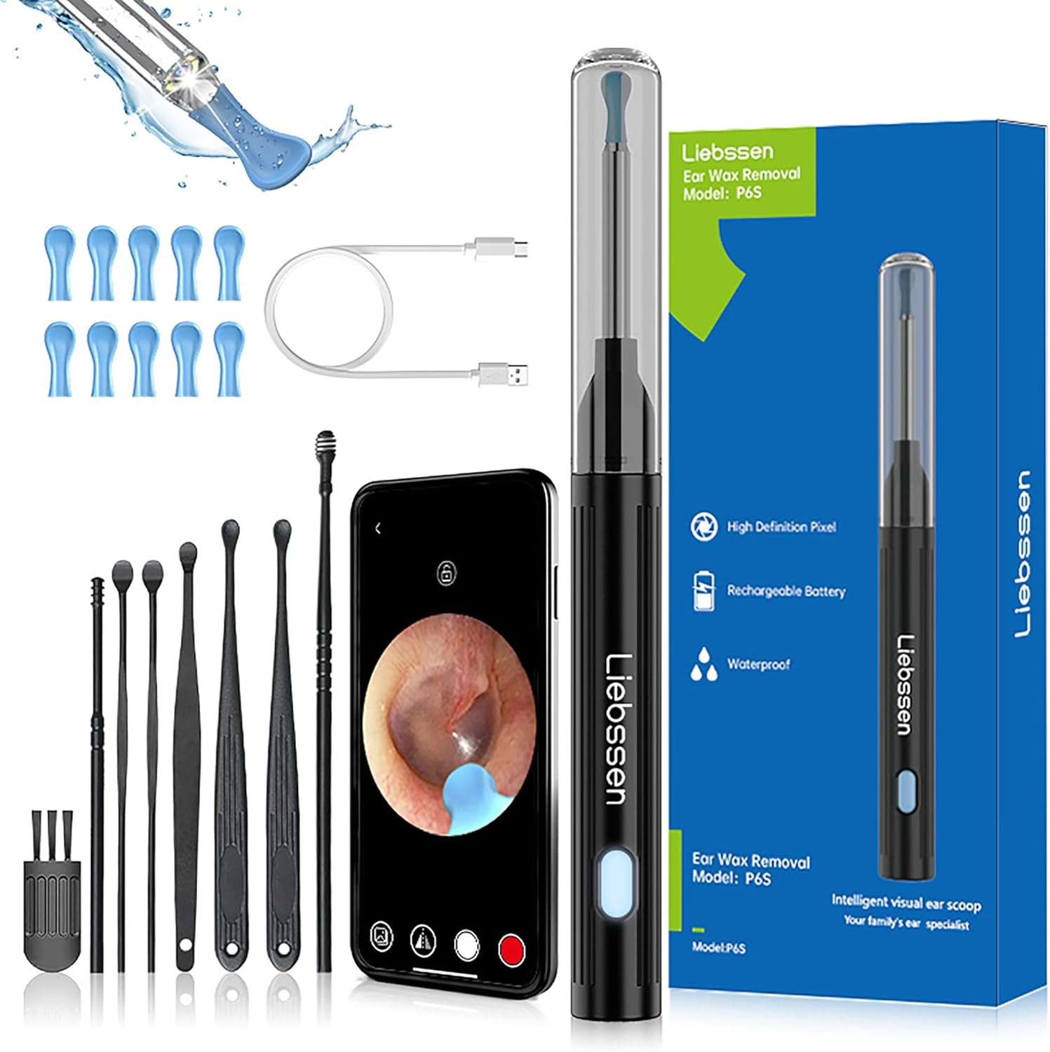Ear Wax Removal with 1080P Camera Otoscope with 10 PCS Ear Spoon Ear Cleaner Ear Otoscope Cleaning Kits image number 2