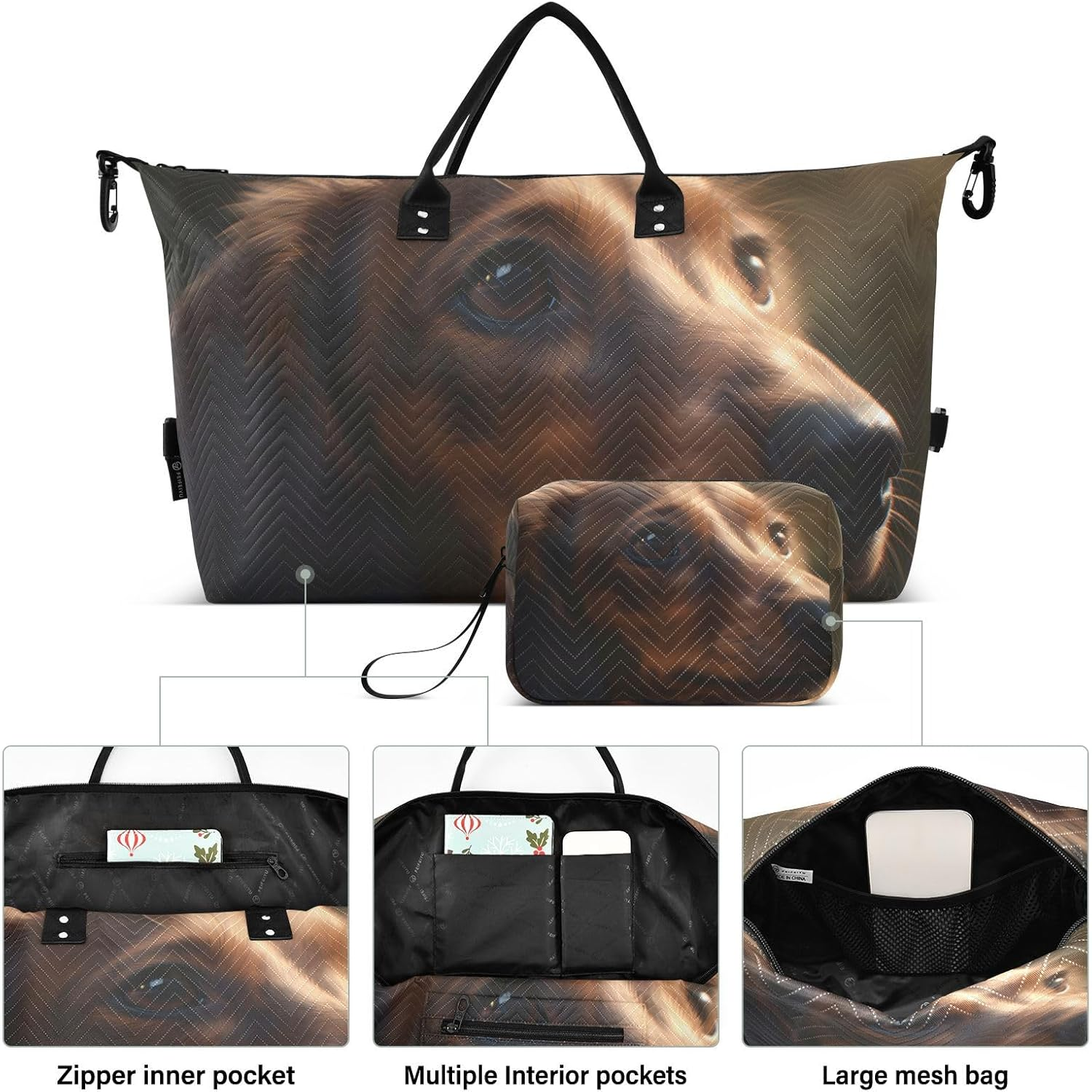 XYMZR Large Travel Duffel Bag, Beautiful Dachshund Sports Tote Gym Bag, Shoulder Weekender Overnight Bag for Women Men, Carry on Luggage with Toiletry Bags, Multi-Colored, Multi-Colored image number 5