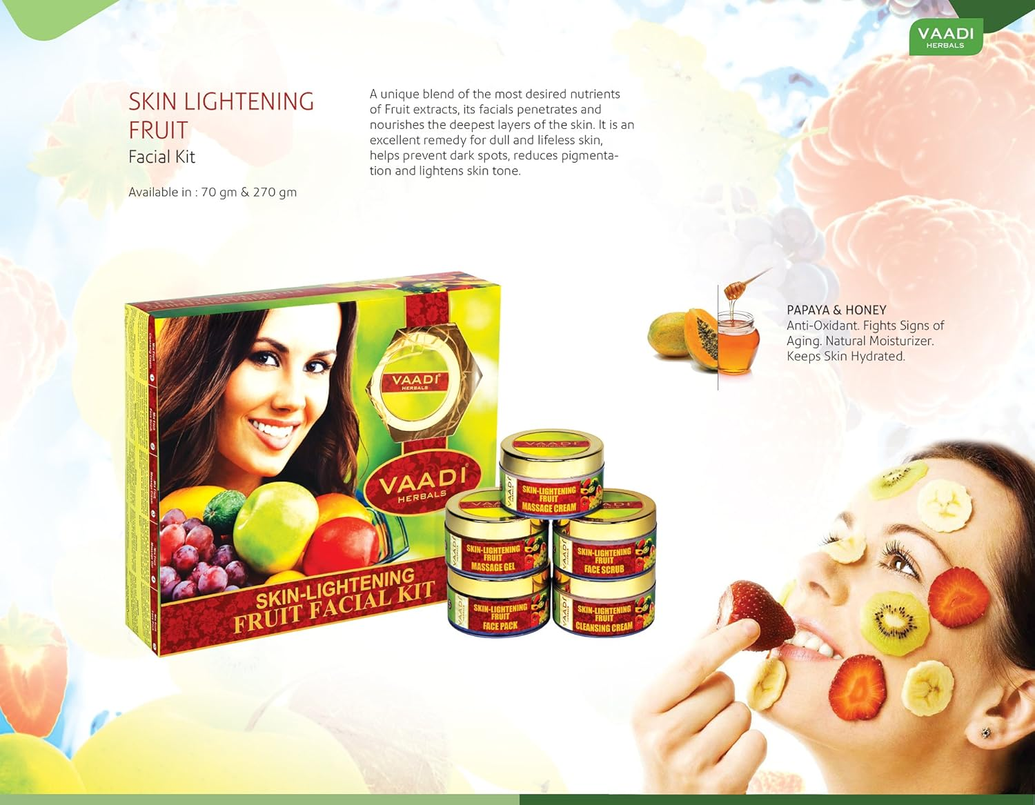 Vaadi Herbals Facial Kit - Skin-Lightening Fruit Facial Kit - All Natural - Suitable for All Skin Types and Both for Men and Women - 70 Grams - image number 4