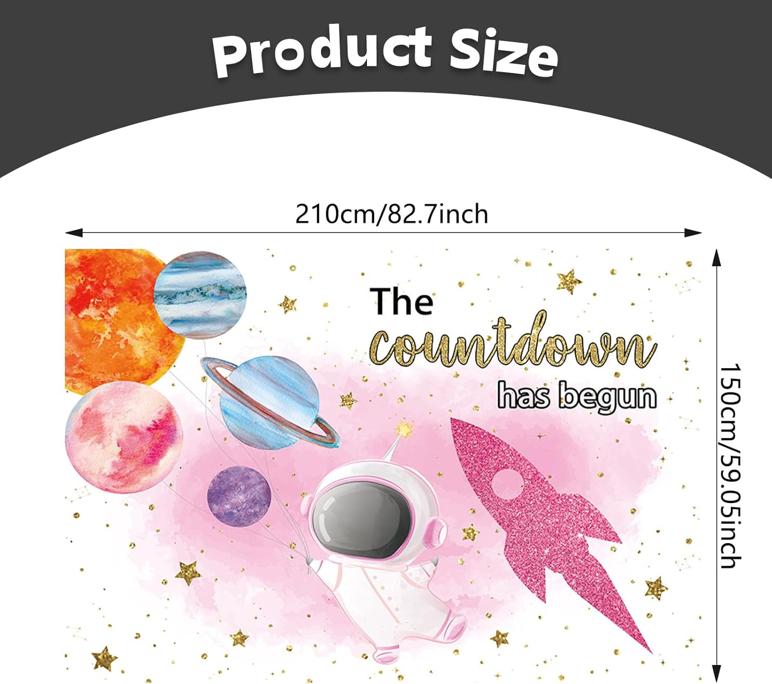 APROPHIC Space Baby Party Background Pink Astronaut Girl Countdown Has Begun Rocket Background, Planet Baby Shower Decoration Banner Photography Background 210 X 150 Cm image number 6