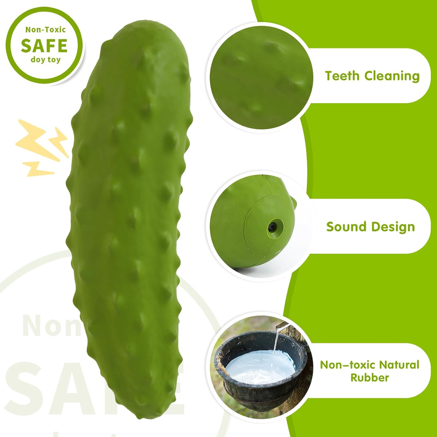 LIFLIX Tough Squeaky Dog Toys, Durable Dog Chew Toy with Natural Rubber, Teething Toys for Medium Large Breeds, Cucumber Pickle Shape image number 1
