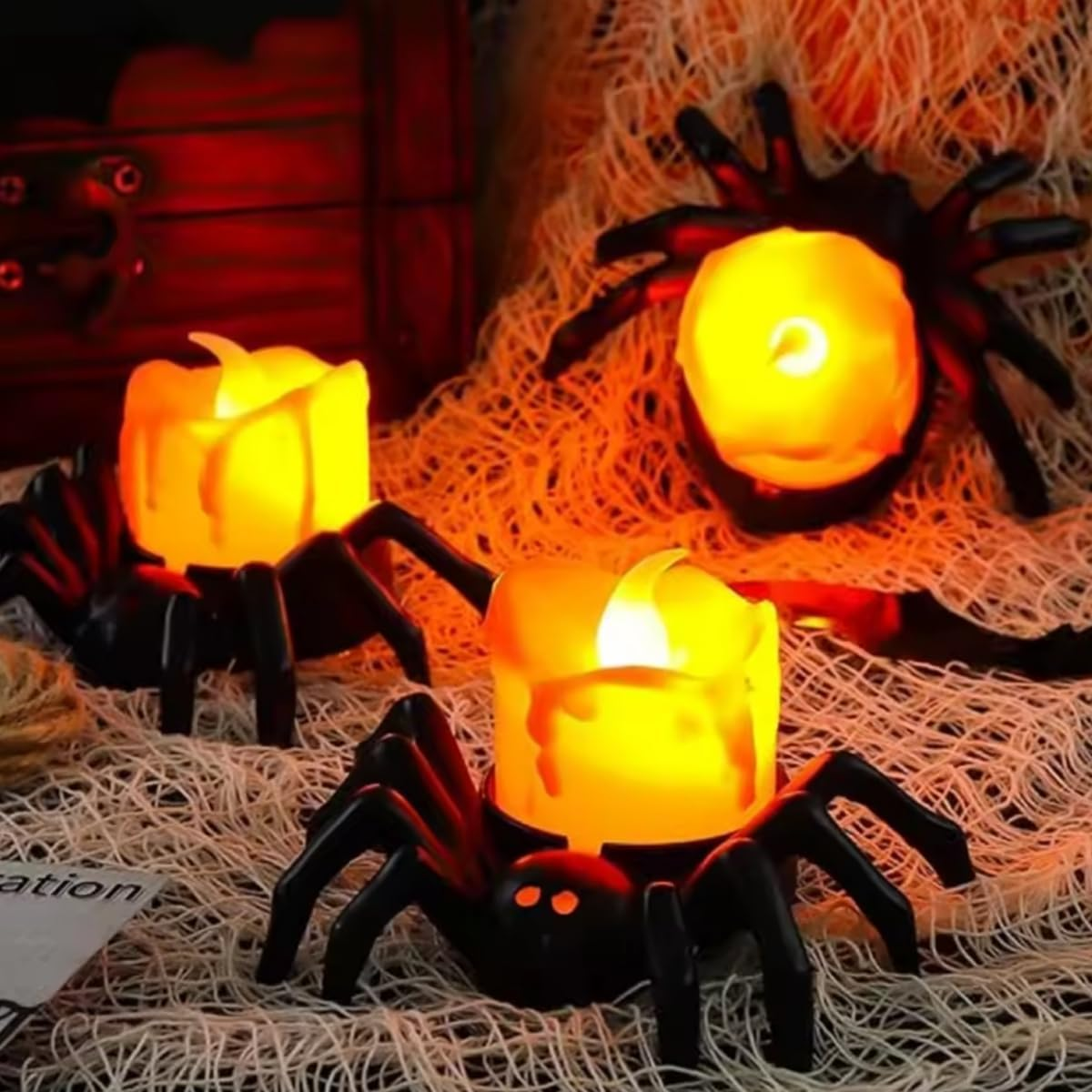 Halloween Spider, 12 Pcs LED Lights Flameless Candles Spider Halloweens Decoration, Halloween Prank Props Spiders, Spiders Realistic Scary Halloweens Deco image number 5