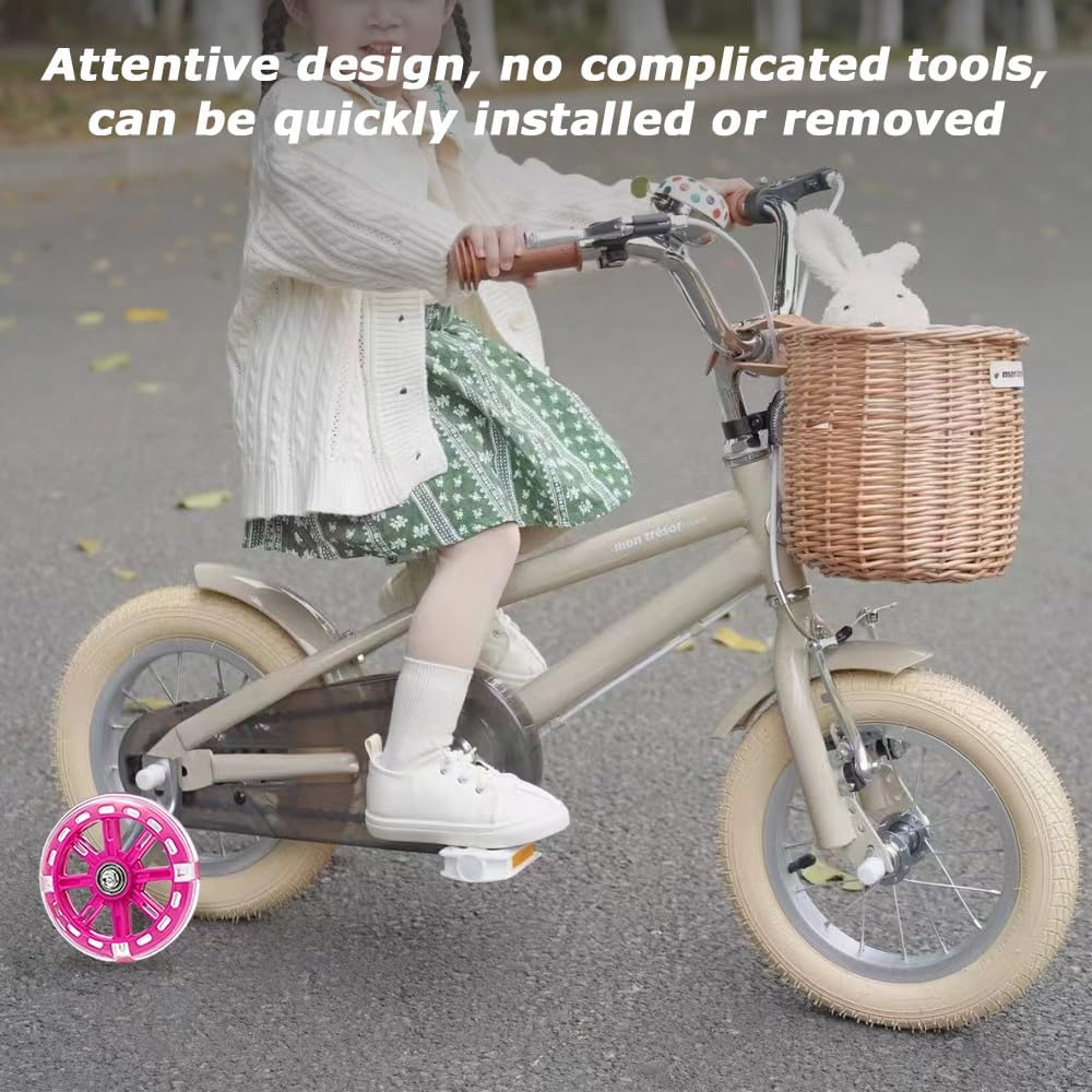 1 Pair Bike Training Wheels with Durable Material, Portable Kids Bike Stabilisers, Mute Flash Bicycle Wheels, Adjustable Training Wheels, Suitable for Kids Bike Beginners（Pink) (PINK) image number 5