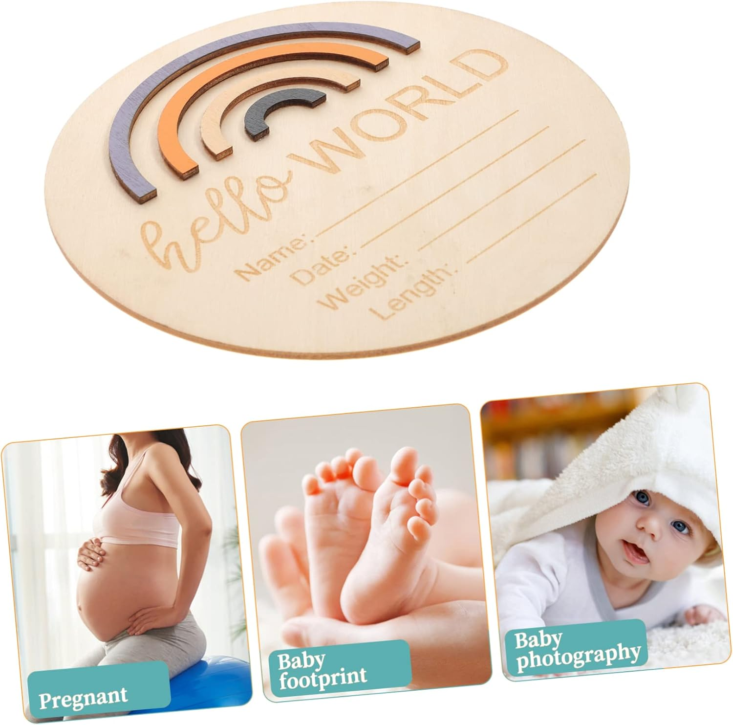 Wooden Milestone Cards Rainbow Announcement Disc Photo Prop for Newborns Monthly Marker Parents image number 4