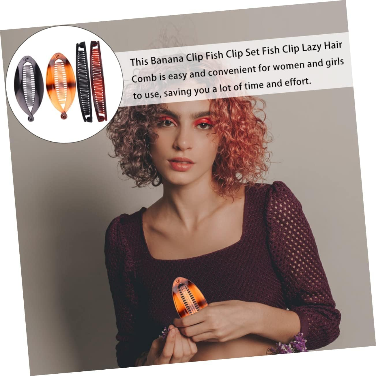 Banana Hair Clips,4 PCS Fishtail Hair Clip Non-Slip Banana Comb Clips Vintage Clincher Combs Tool Resin Hair Clips for Women Girls Thin Fine Curly Hair image number 2