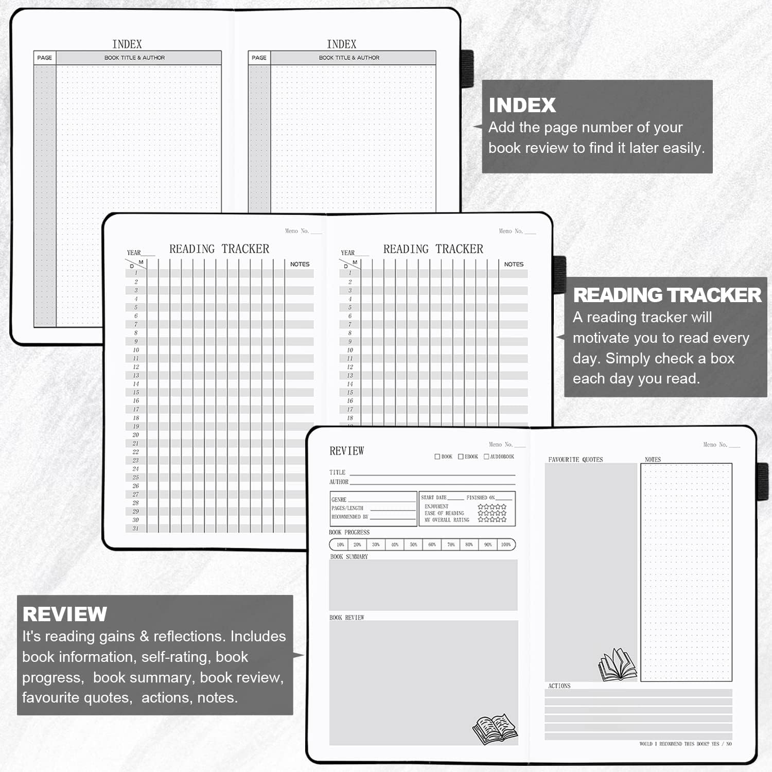 Reading Journal with 104 Book Reviews, Book Journal for Book Lovers & Readers - Book Reviews & Reading Tracker & Reading List Challenge, Reading Log Notebook Gift, A5, Navy Blue - Dark Green image number 6