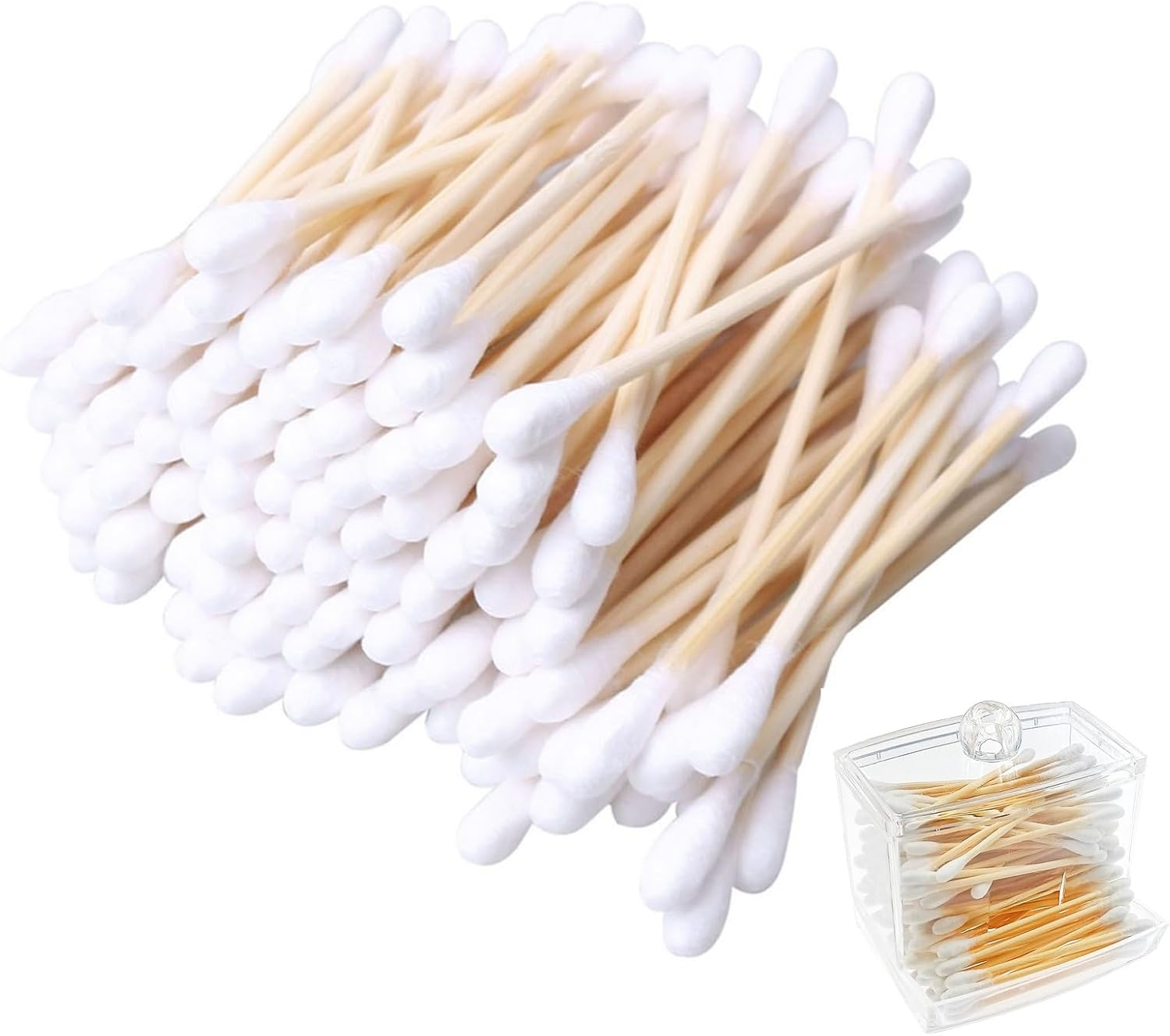Cotton Swabs, 900 Count Bamboo Sticks Cotton Swabs with a Clear Dispenser Holder Cotton Buds with Wooden Handles for Ears Makeup or Nails Personal Care image number 3