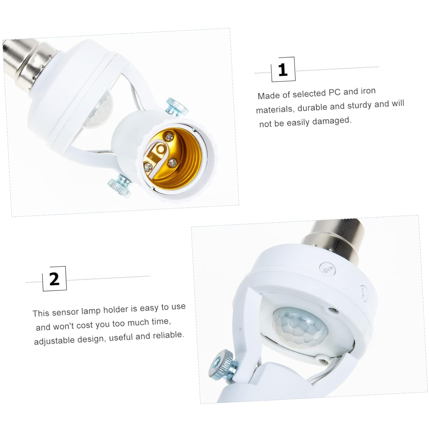 COOLHIYA B27 Induction Lamp Holder B22 Sensor Lamp Socket Motion Sensor Lamp Socket Sensor Lamp Holder Motion Screw Bulb Adapter Sensor Light Socket White Ceiling Lamp E27 Human Sensor Iron image number 6